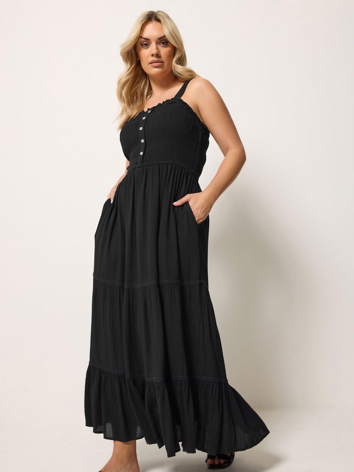 Image 3 of 4 of Yours Curve Shirred Placket Dress - Black