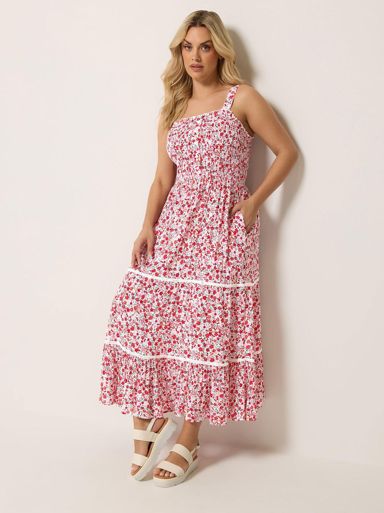 yours-curve-ditsy-print-shirred-placket-dress-pink