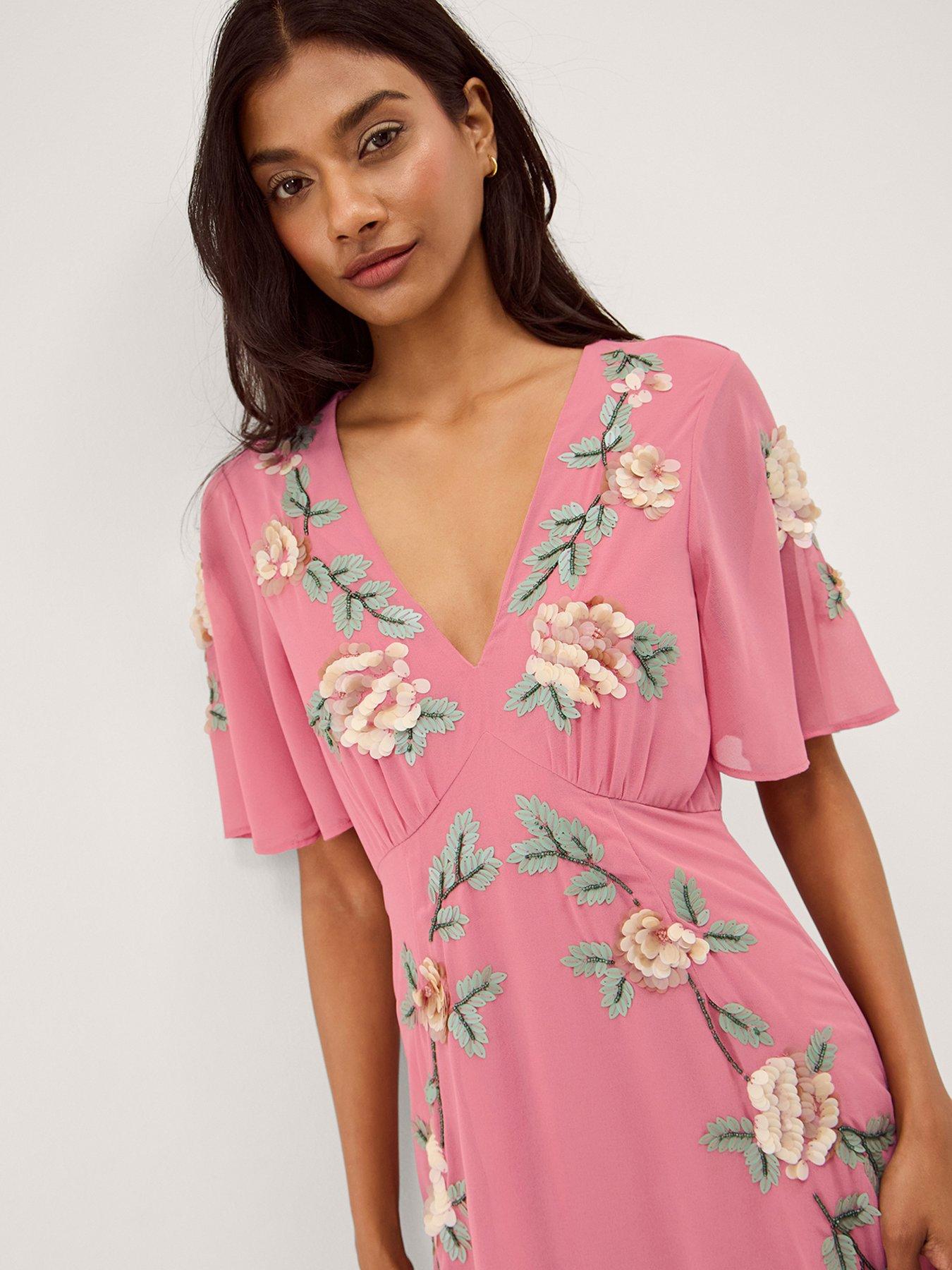  image of monsoon-cora-embellished-dress-red