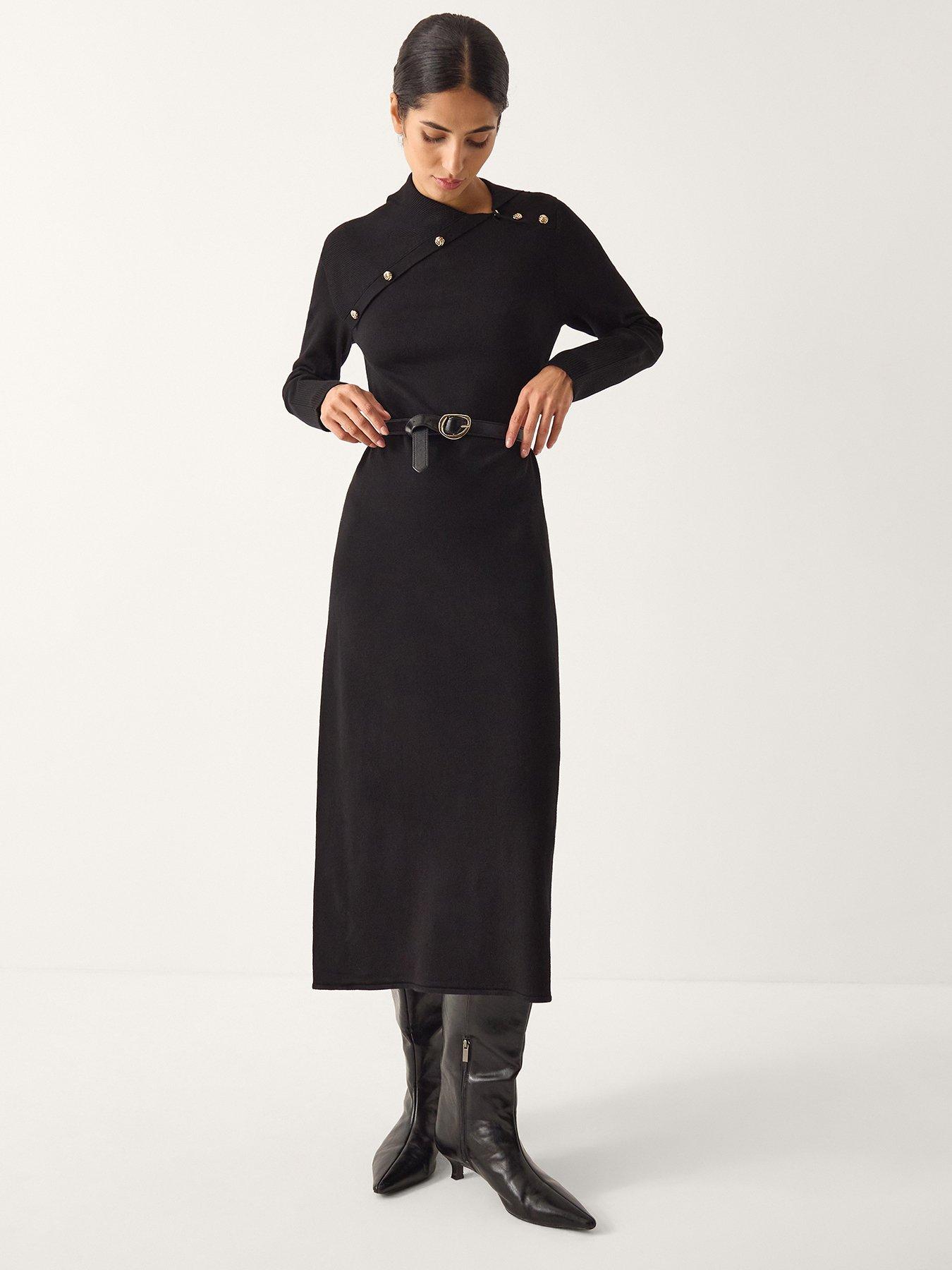 front image of monsoon-cate-collar-dress-black
