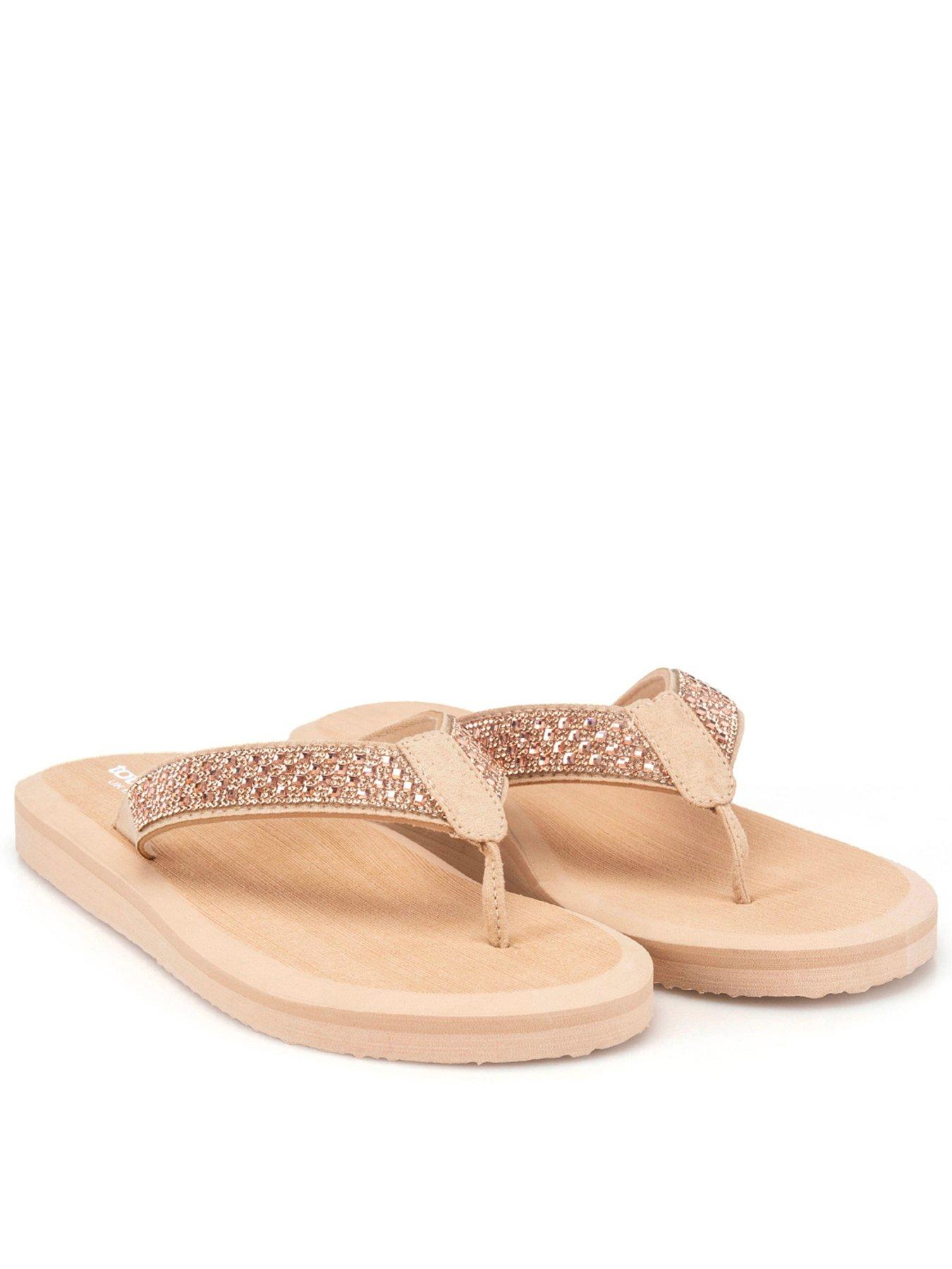 TOTES Ladies Beaded Wedge Flip Flop - Nude