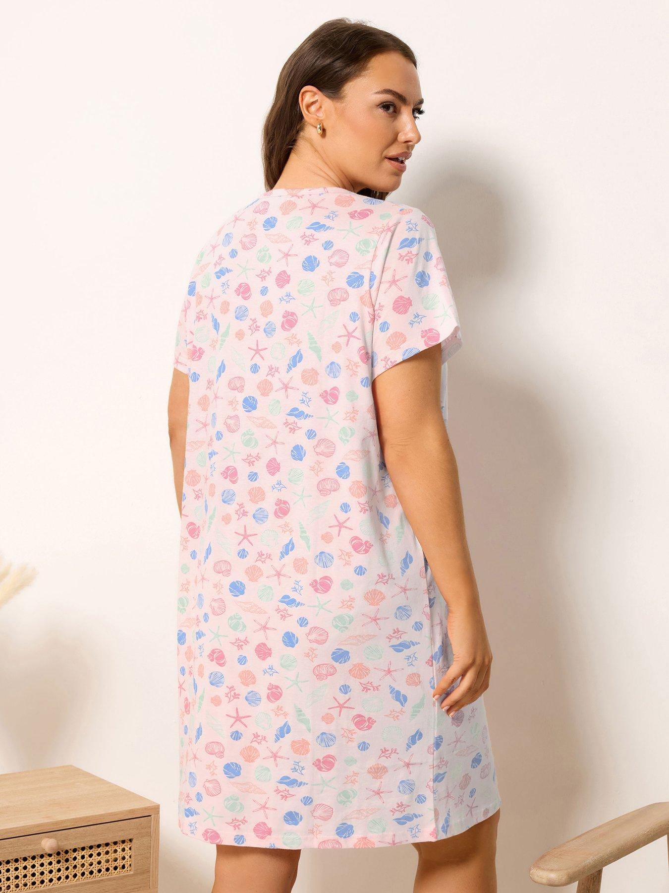  image of yours-curve-shell-print-placket-nightdress-pink