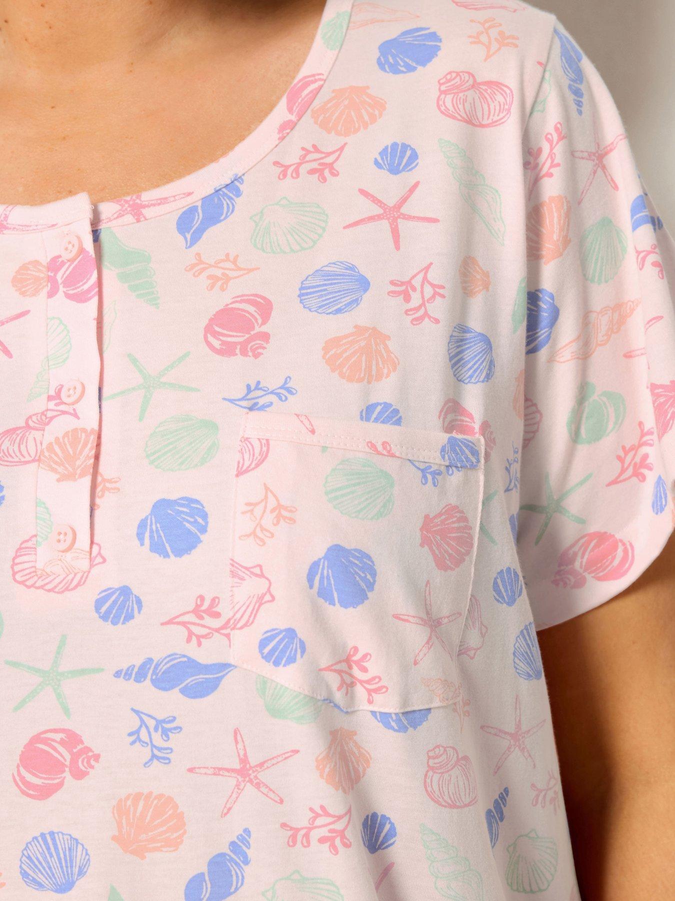  image of yours-curve-shell-print-placket-nightdress-pink