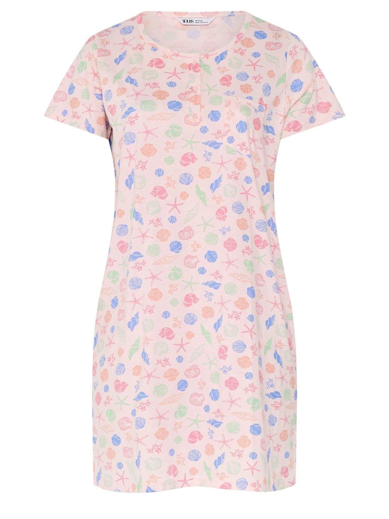  image of yours-curve-shell-print-placket-nightdress-pink