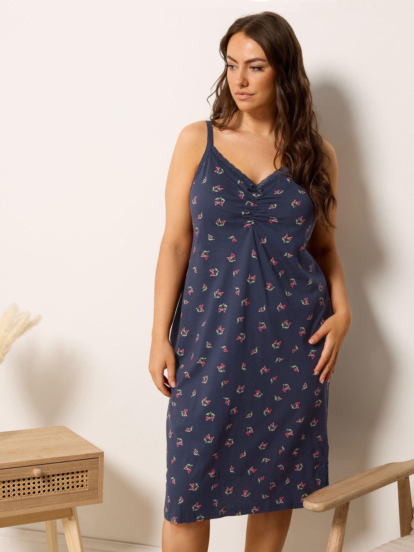 yours-curve-cherry-hearts-print-lace-chemise-nightdress-blue