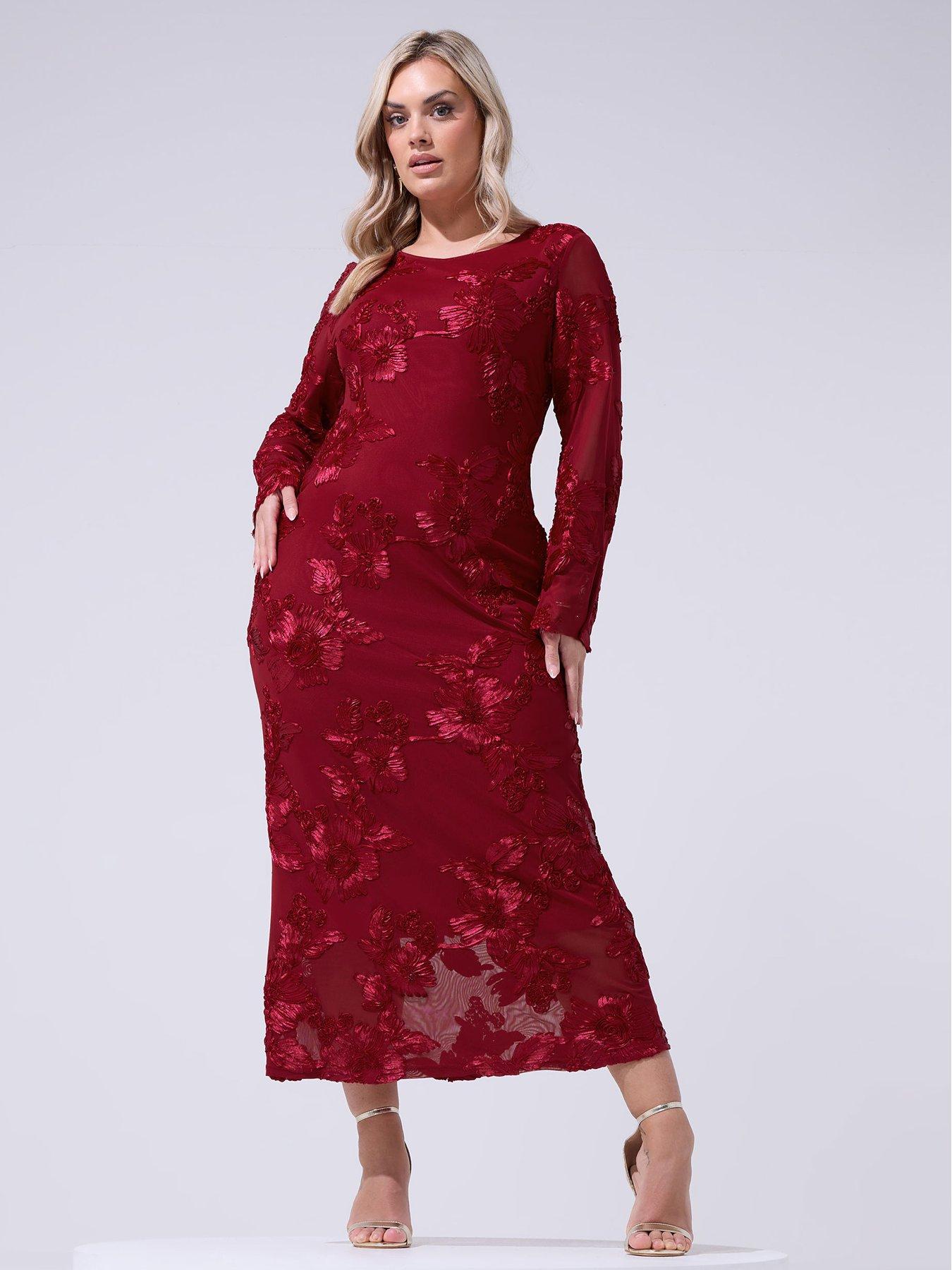 Yours Curve Mesh Applique Long Sleeve Maxi Dress