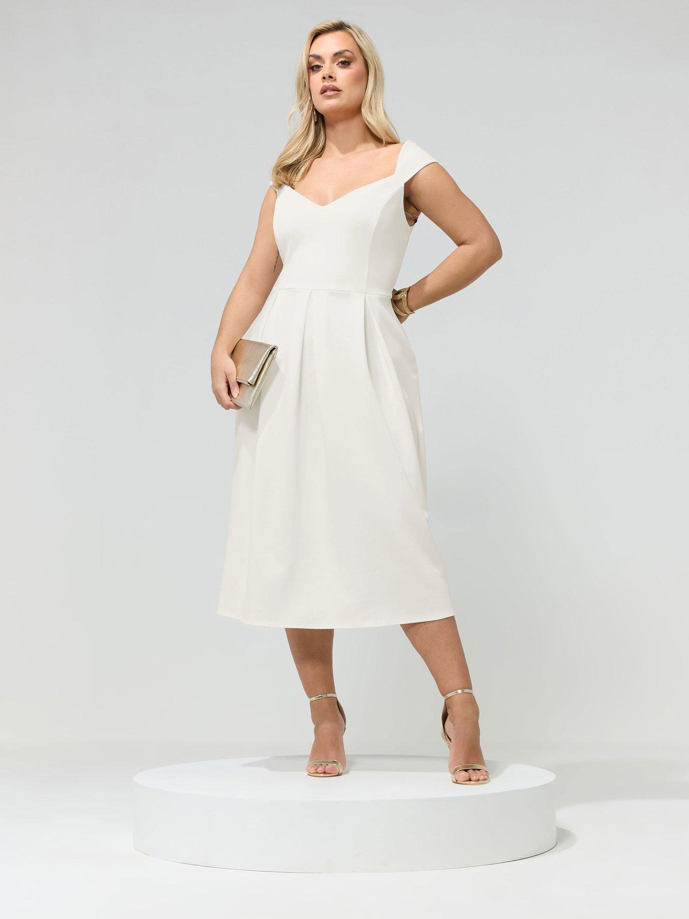 Yours Curve Sweetheart Scuba Skater Dress - White
