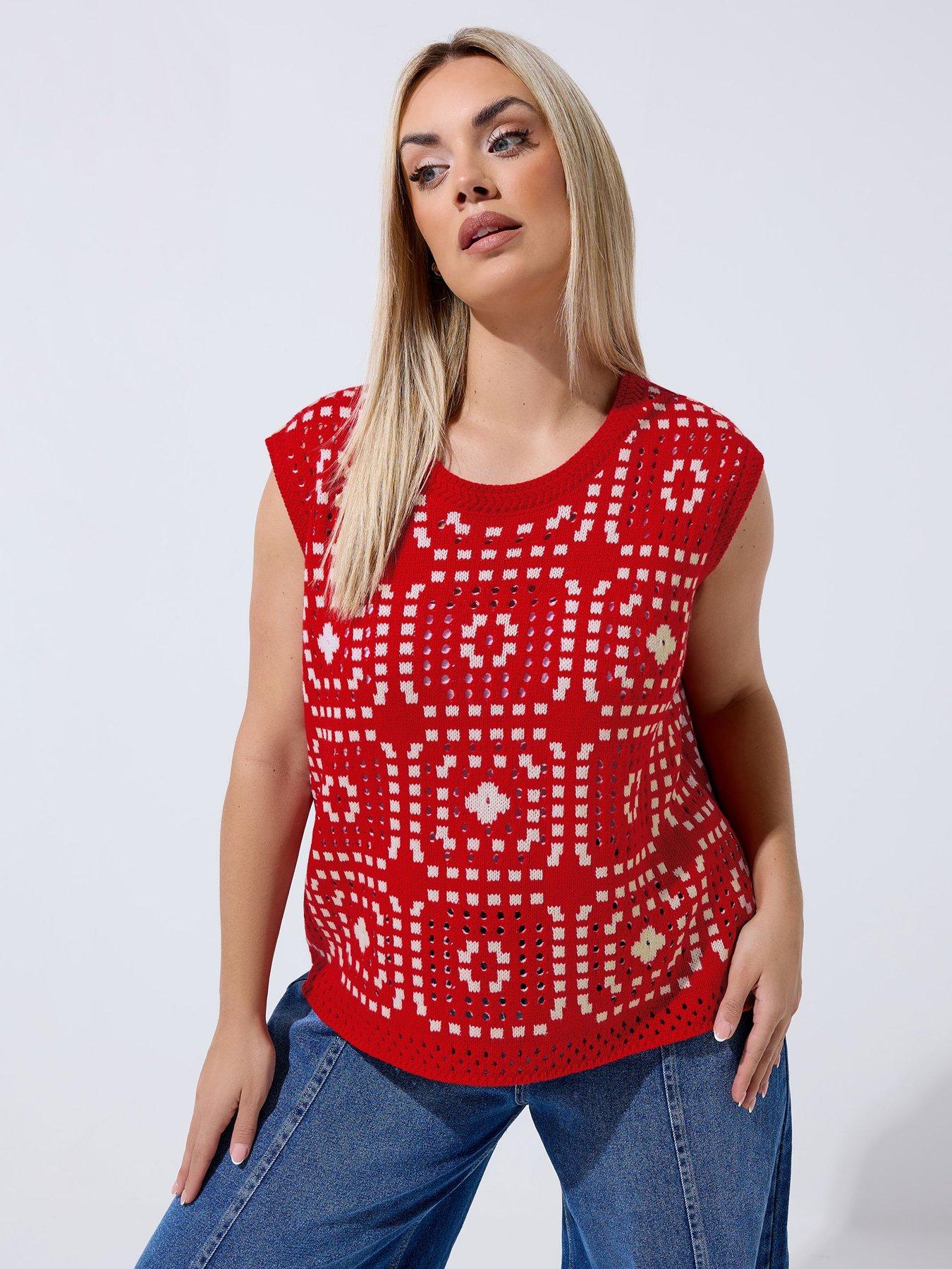 Yours Curve Crochet Vest - Red