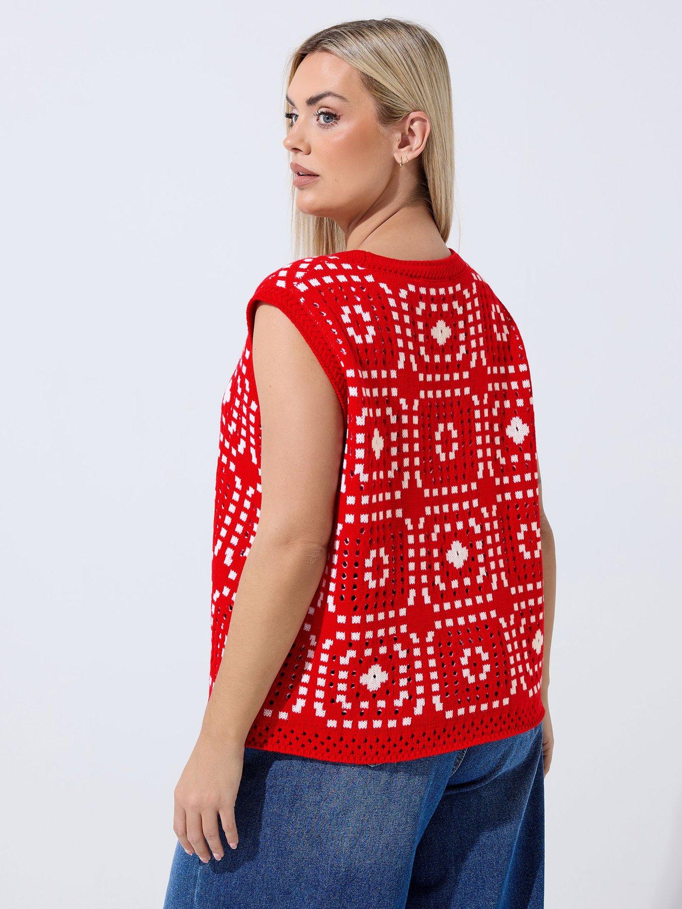 Image 2 of 5 of Yours Curve Crochet Vest - Red