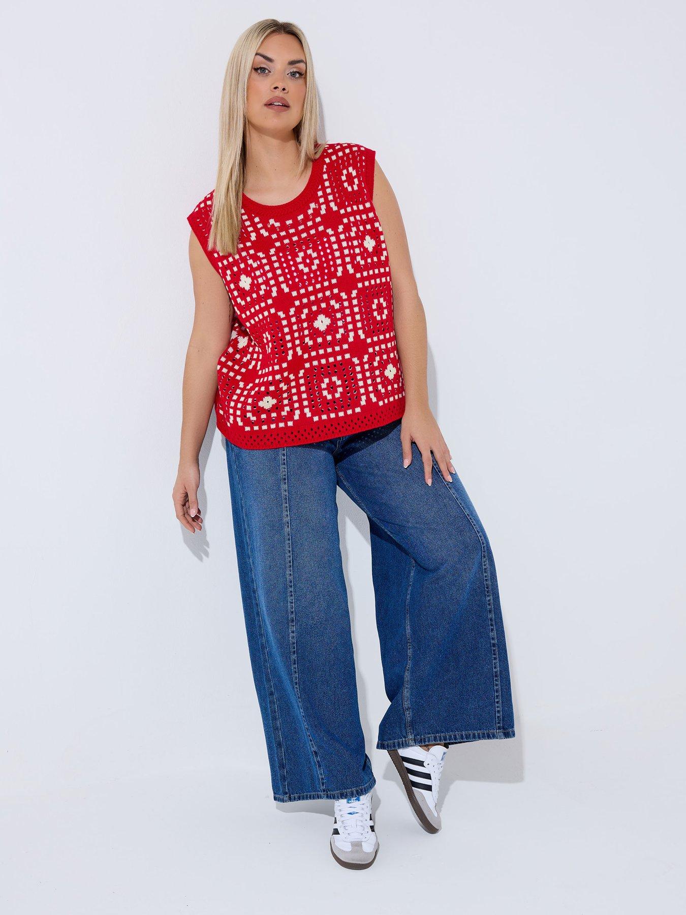 Image 3 of 5 of Yours Curve Crochet Vest - Red