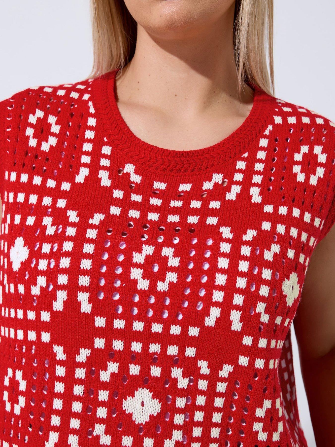 Image 4 of 5 of Yours Curve Crochet Vest - Red