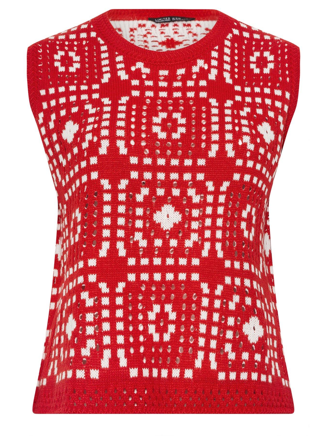 Image 5 of 5 of Yours Curve Crochet Vest - Red