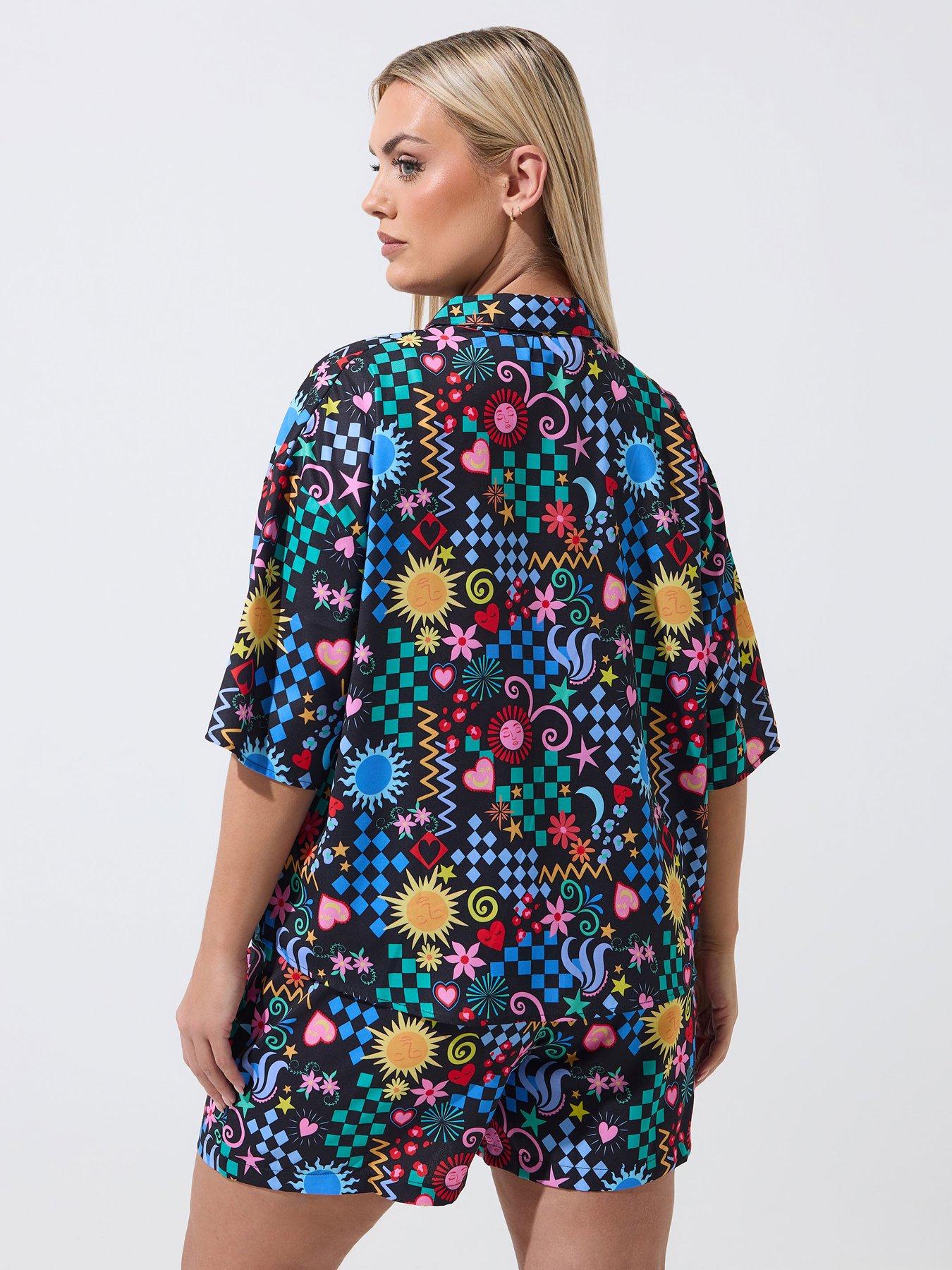 Image 2 of 5 of Yours Curve Tie Shirt Co-Ord Set - Black