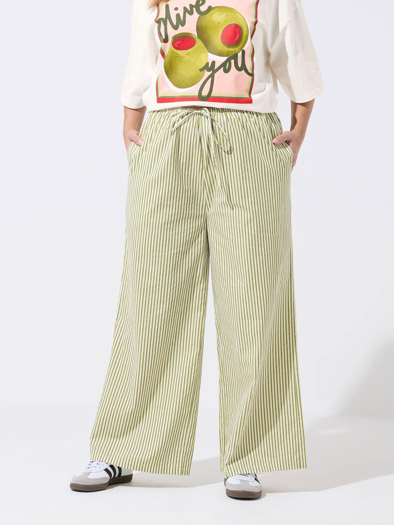 Image 1 of 5 of Yours Curve Striped Trouser - Green