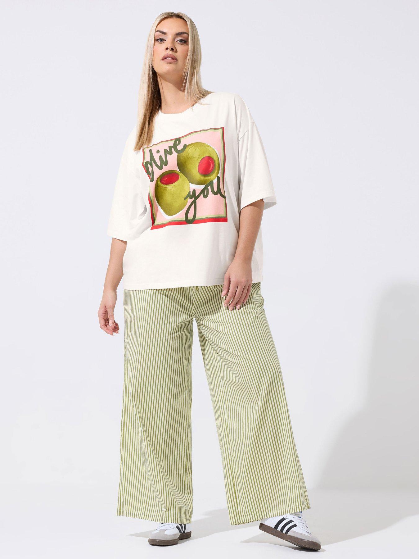 Image 3 of 5 of Yours Curve Striped Trouser - Green