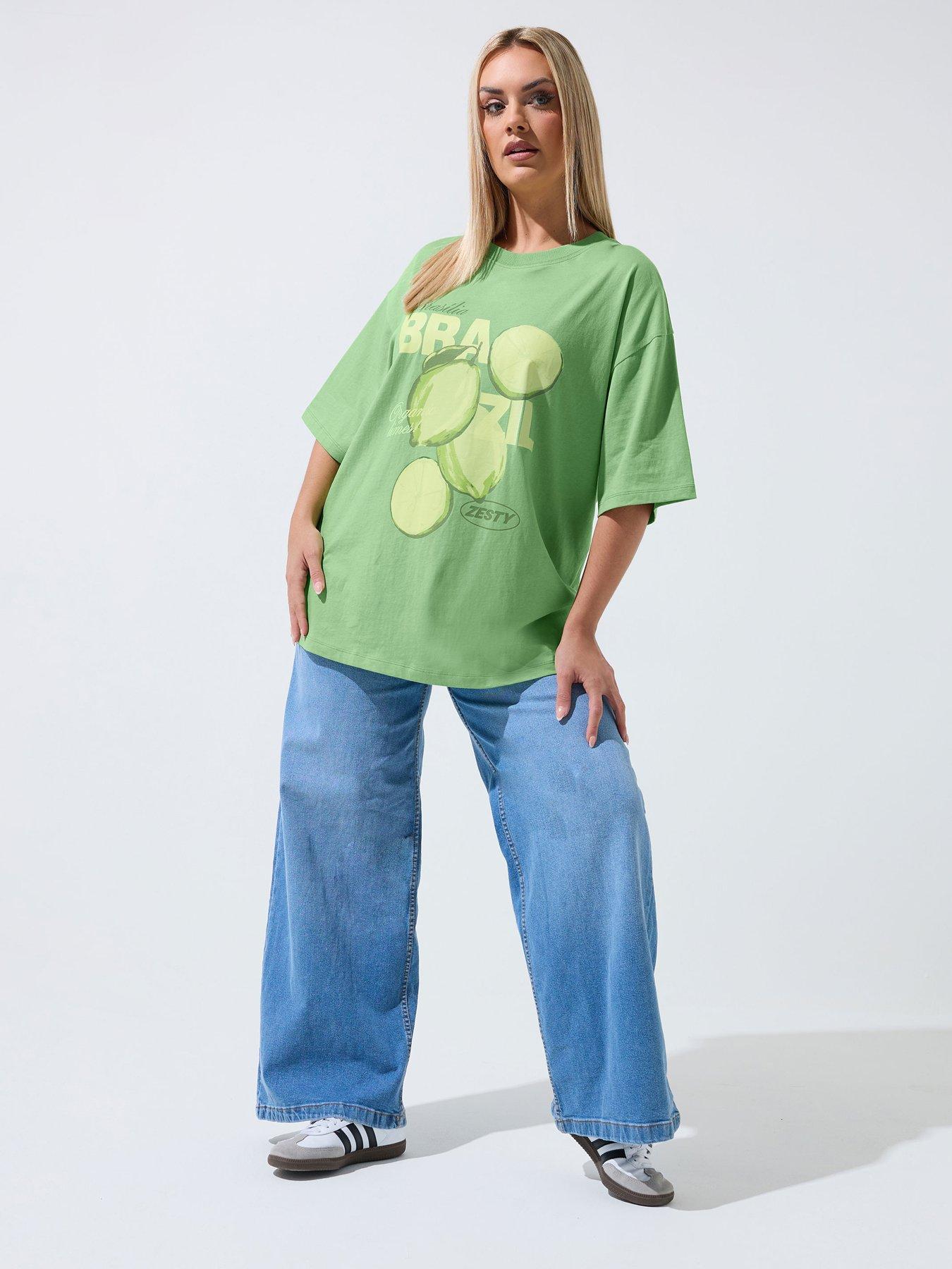 Image 3 of 4 of Yours Curve Brazil Longline T-Shirt - Green