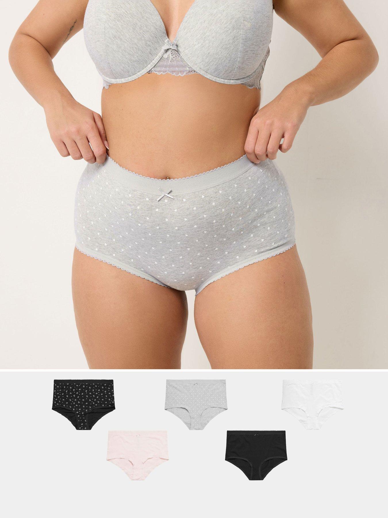 Image 1 of 5 of Yours Curve 5 Pack Heart Print Full Briefs - Black