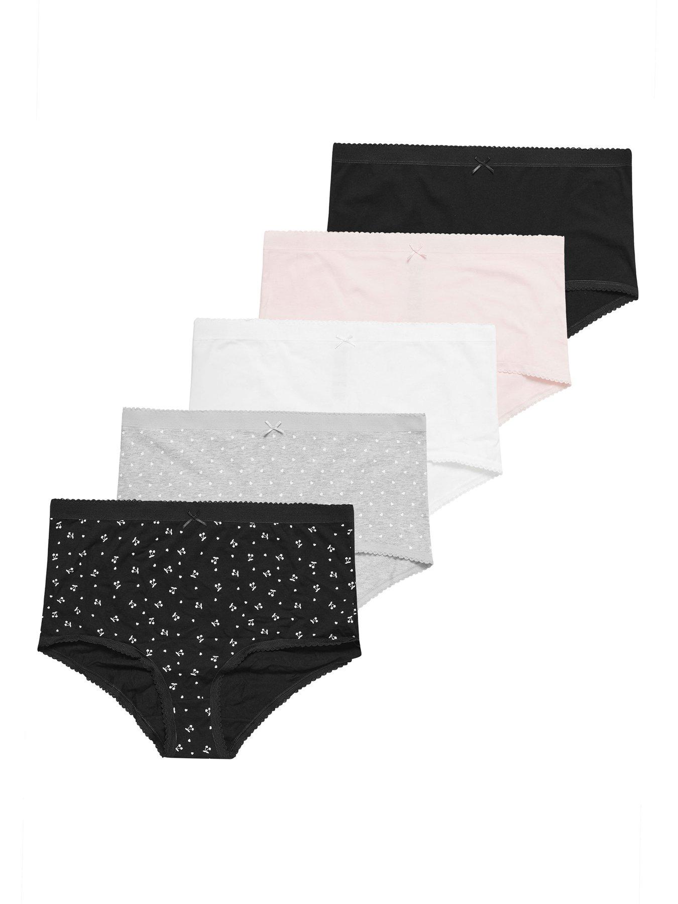 Image 5 of 5 of Yours Curve 5 Pack Heart Print Full Briefs - Black