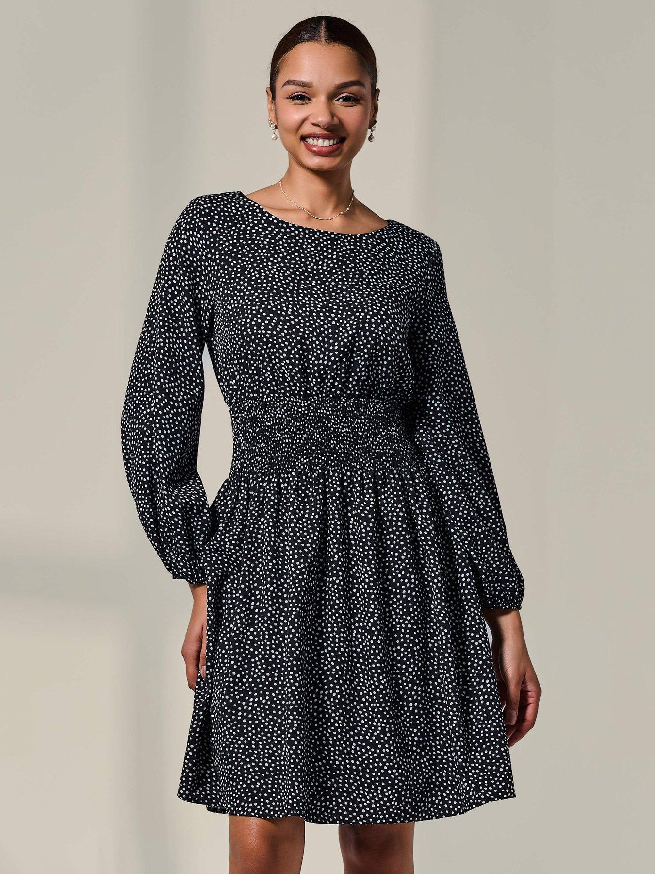 Jolie Moi Long Sleeve Ruched Waist Midi Dress - Black