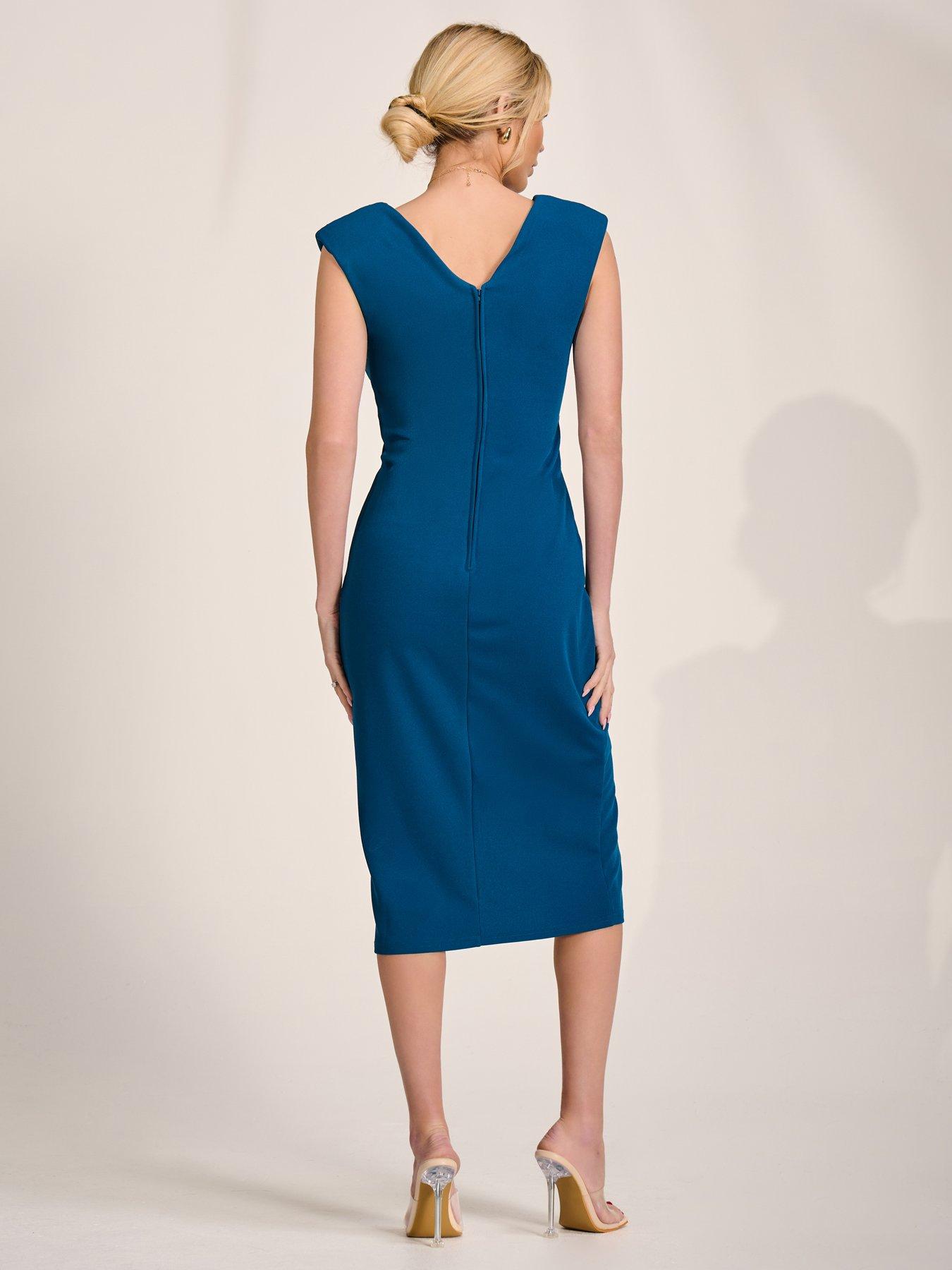 Image 2 of 7 of Jolie Moi V-Neck Split Bodycon Dress - Blue