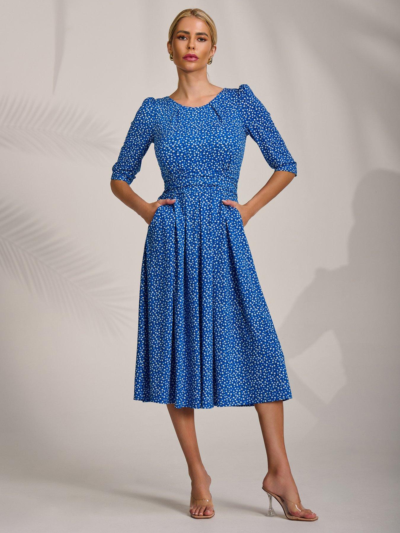 Jolie Moi Sleeve Printed Jersey Midi Dress - Blue
