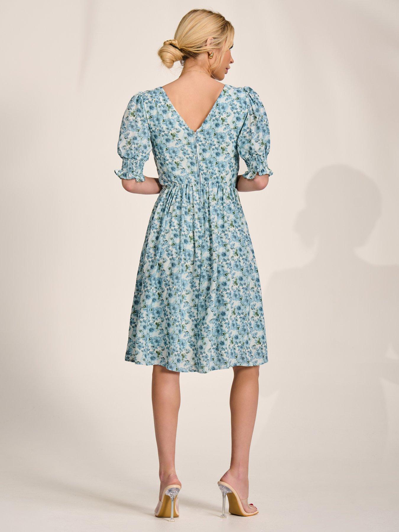 Image 2 of 7 of Jolie Moi Puff Sleeve Midi Dress - Blue