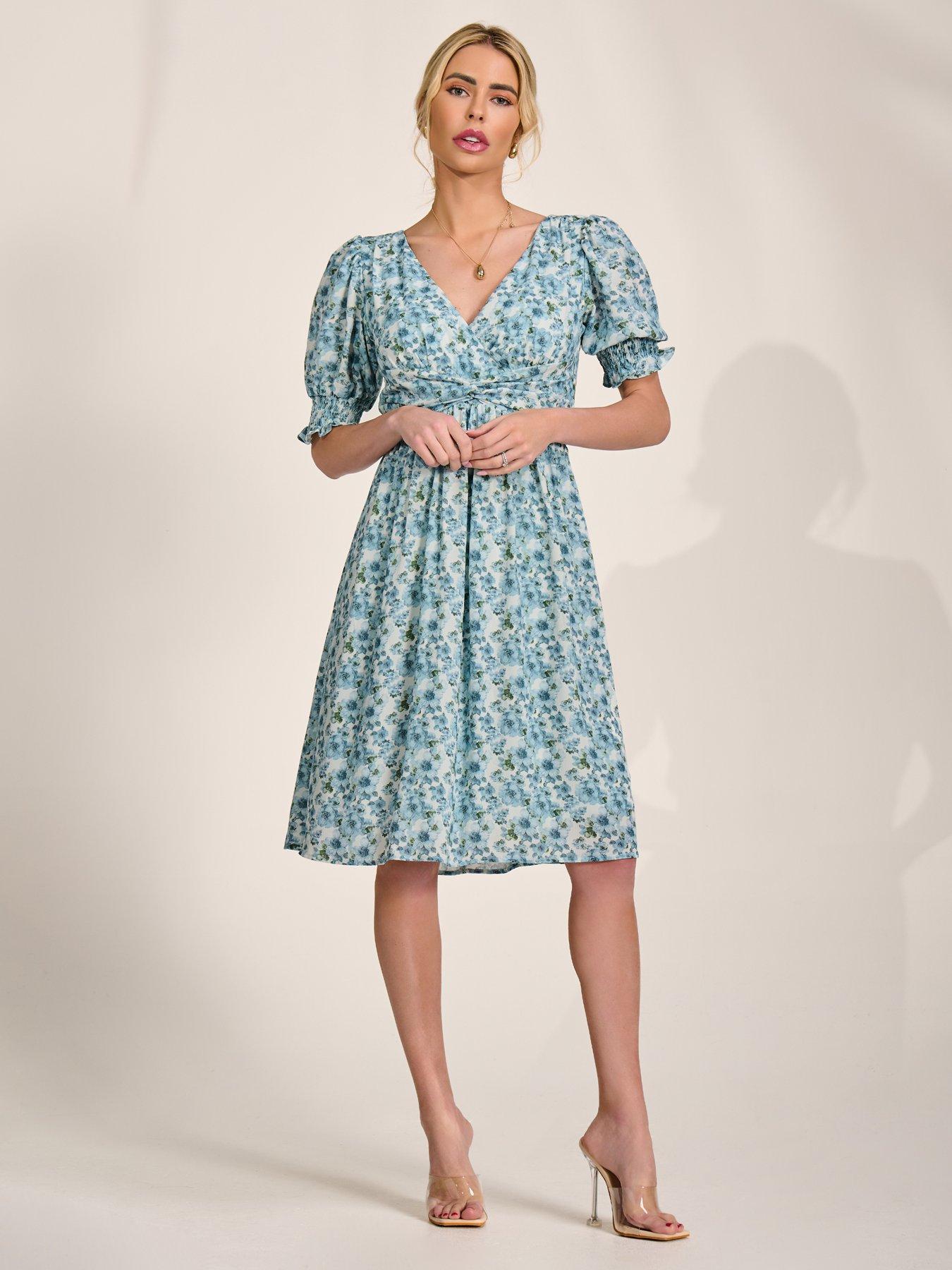 Image 3 of 7 of Jolie Moi Puff Sleeve Midi Dress - Blue