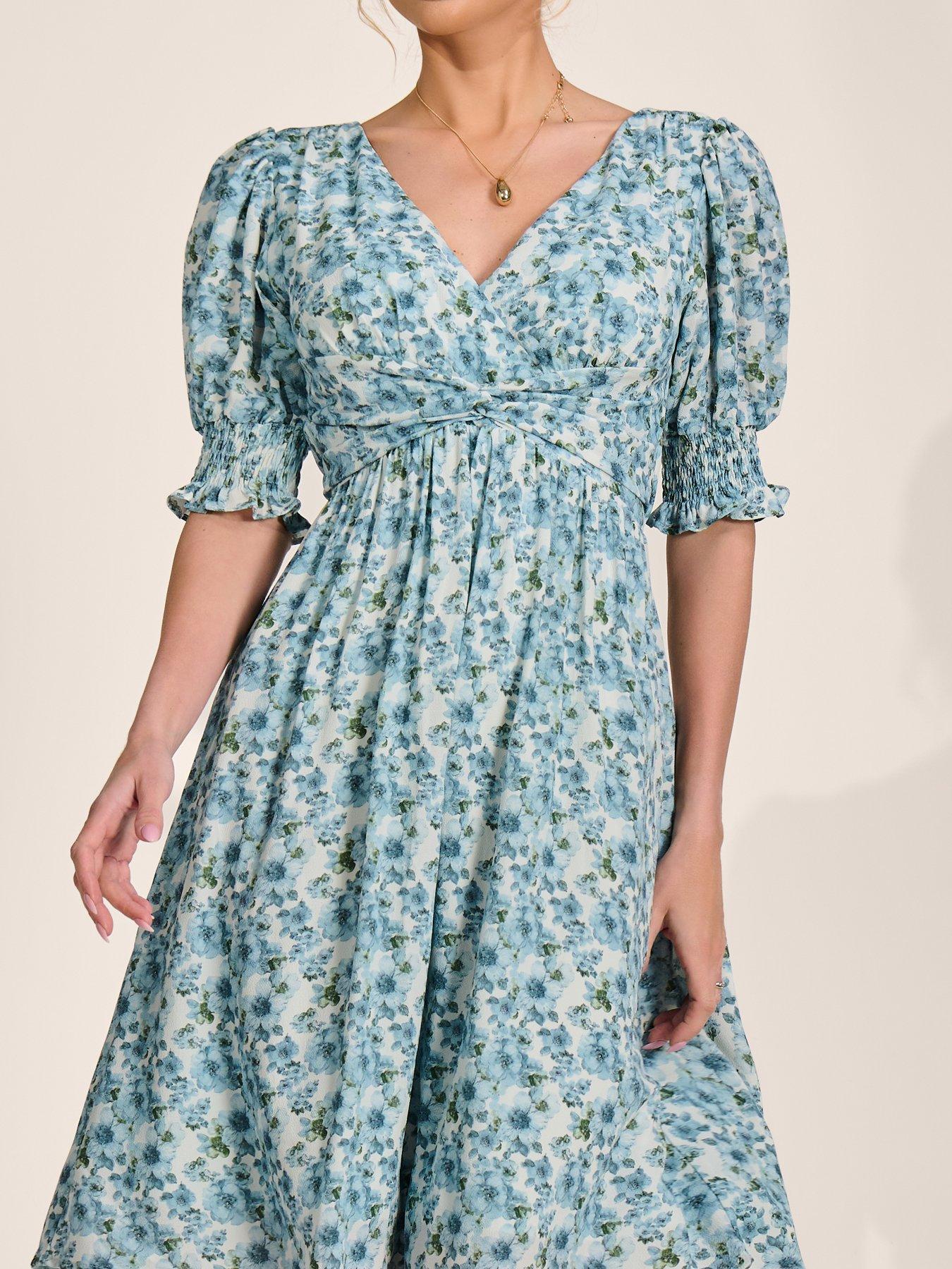 Image 4 of 7 of Jolie Moi Puff Sleeve Midi Dress - Blue