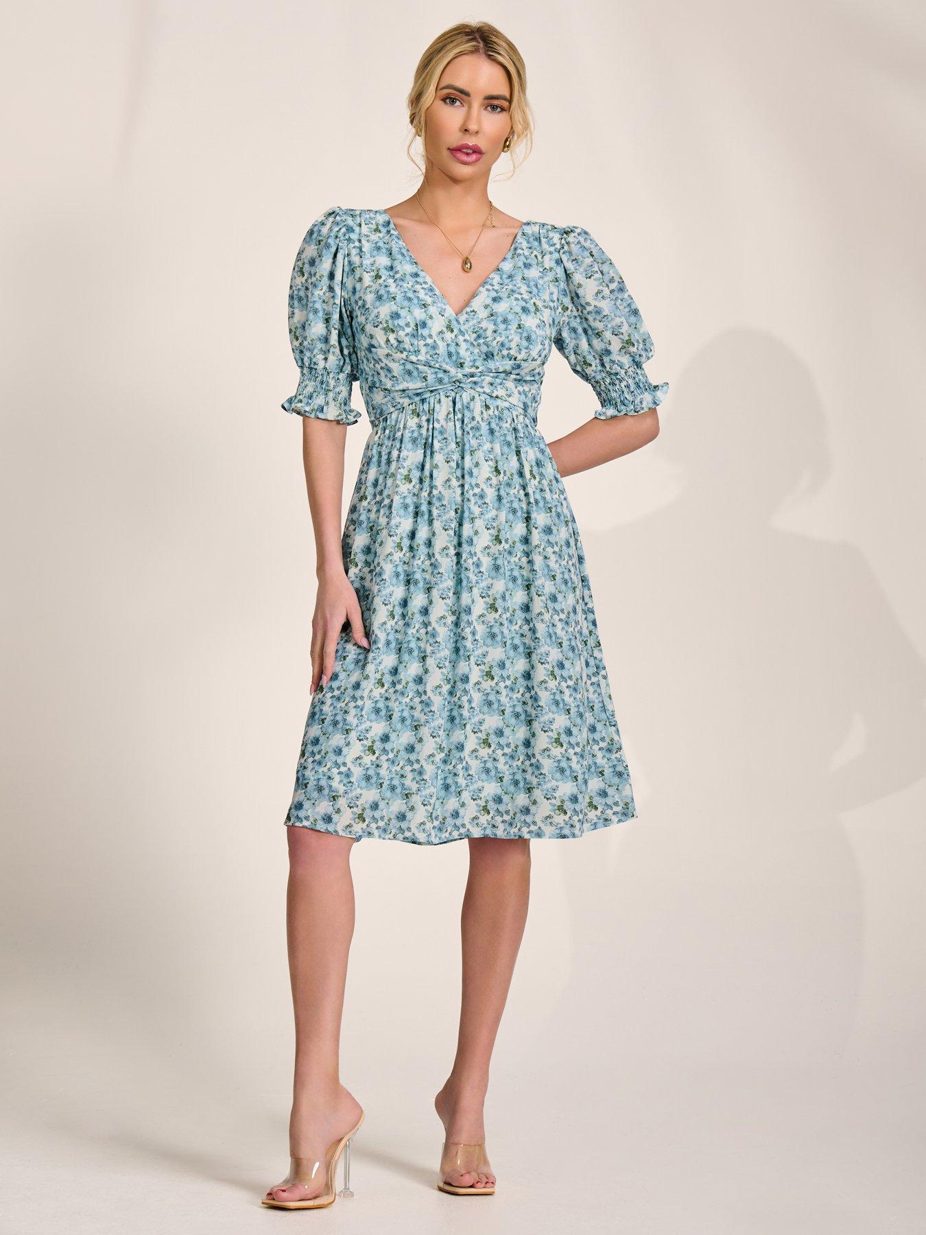 Image 5 of 7 of Jolie Moi Puff Sleeve Midi Dress - Blue