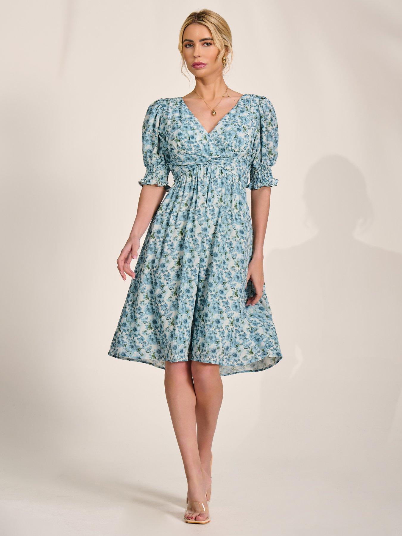 Image 7 of 7 of Jolie Moi Puff Sleeve Midi Dress - Blue