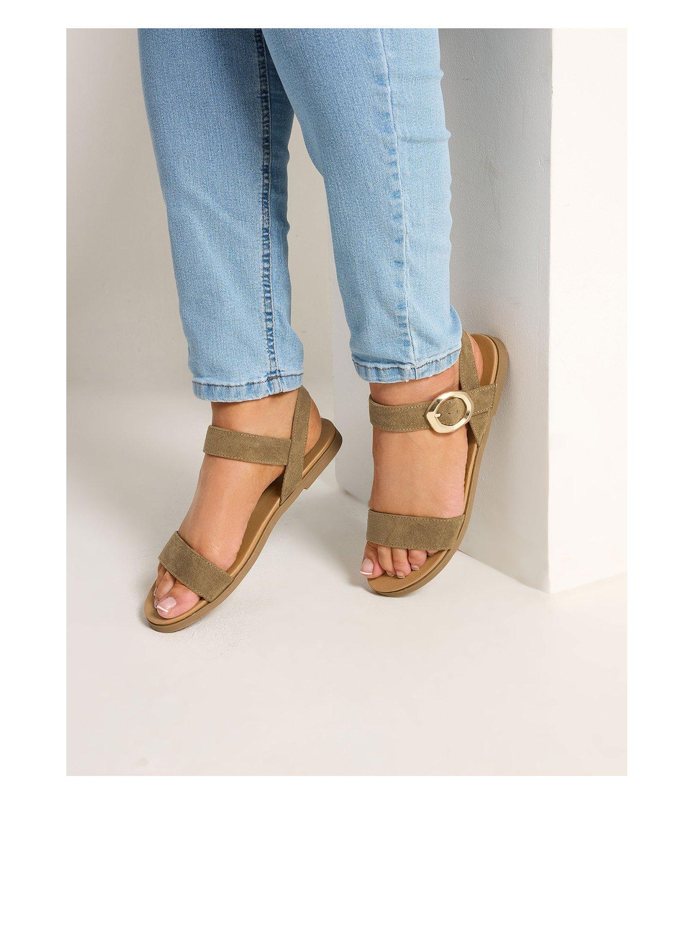 Yours Extra Wide Fit 2 Part Brushed Buckle Sandals - Khaki