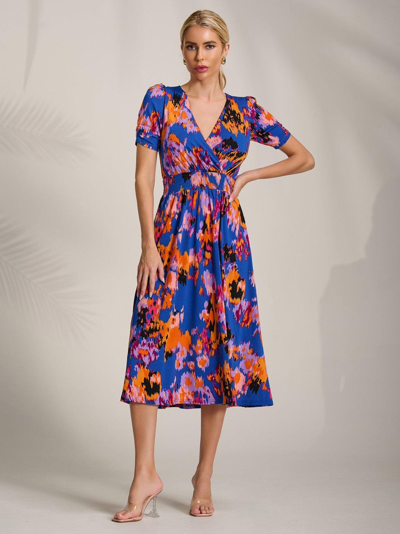 Jolie Moi Short Sleeve Printed Jersey Midi Dress - Blue