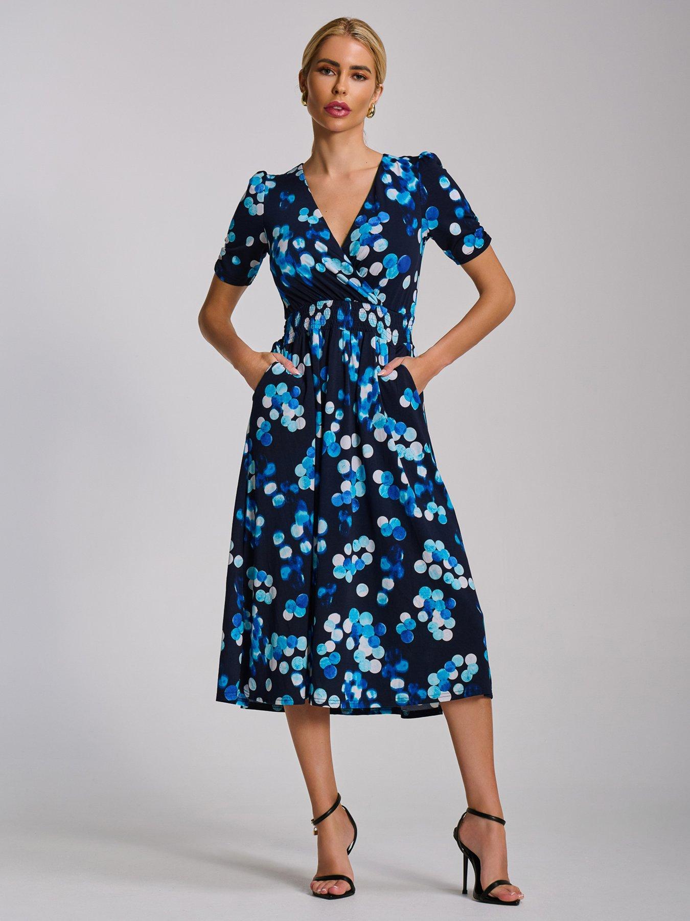 Jolie Moi Short Sleeve Printed Jersey Midi Dress - Blue