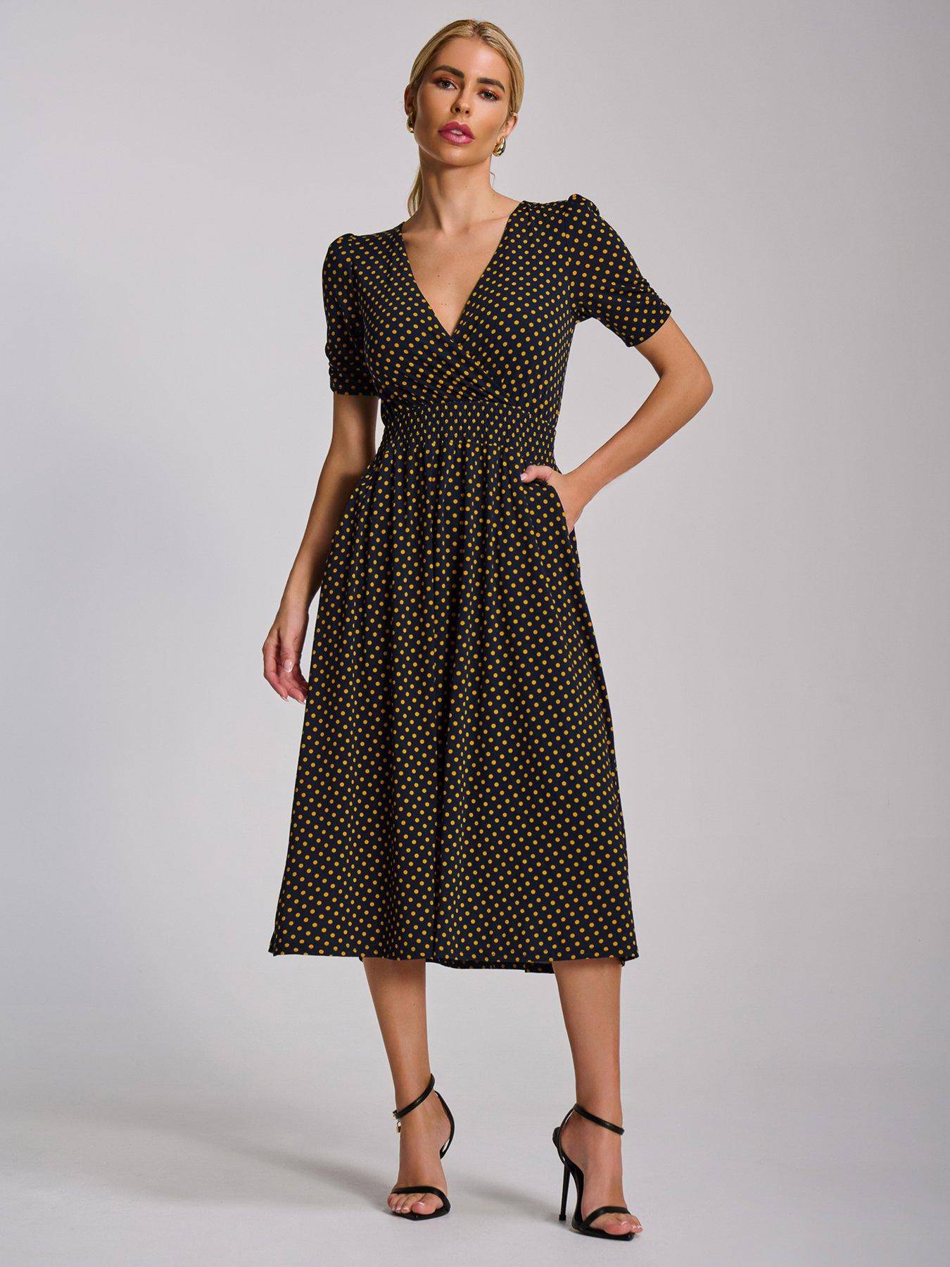 Jolie Moi Short Sleeve Printed Jersey Midi Dress - Navy