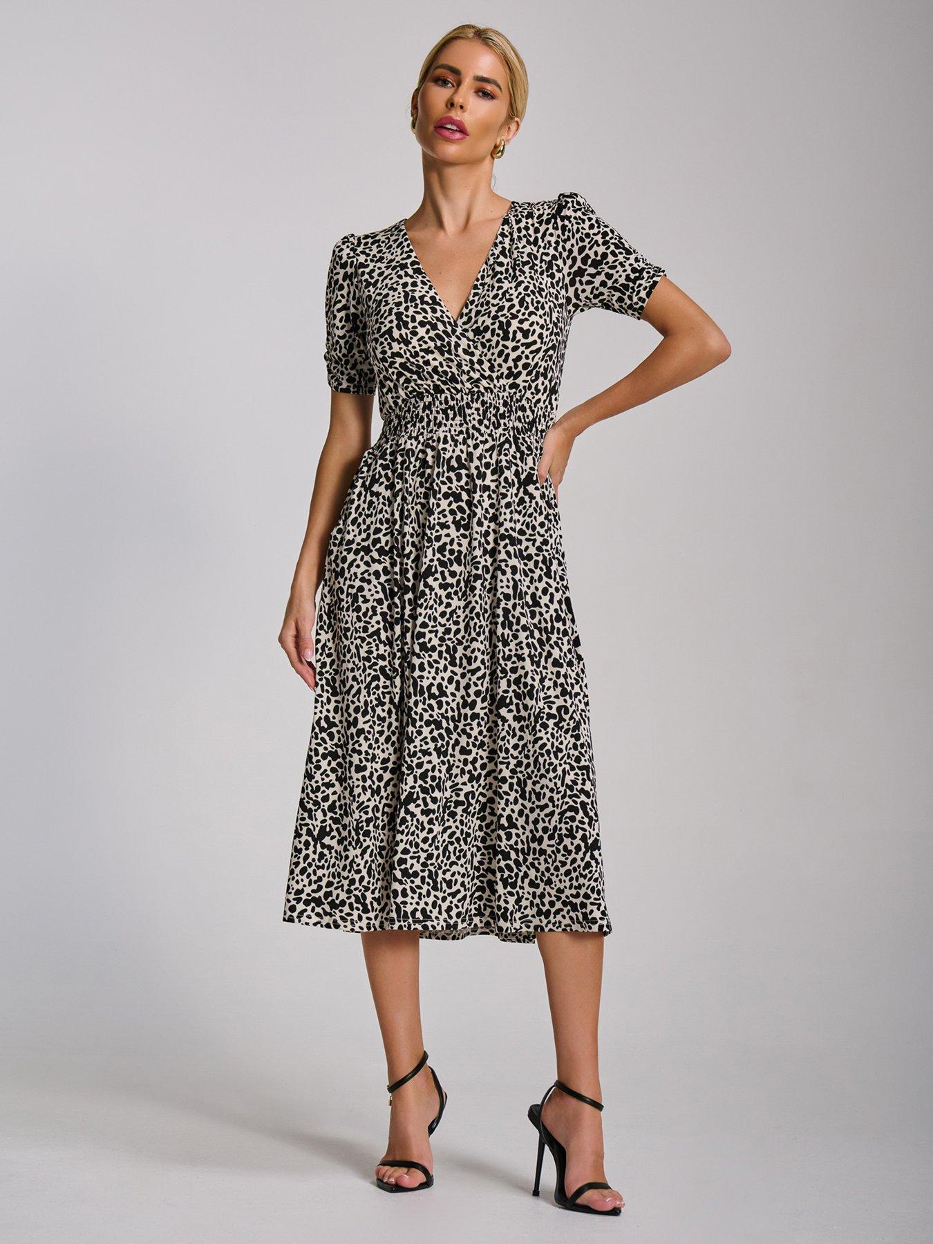 Jolie Moi Short Sleeve Printed Jersey Midi Dress - White