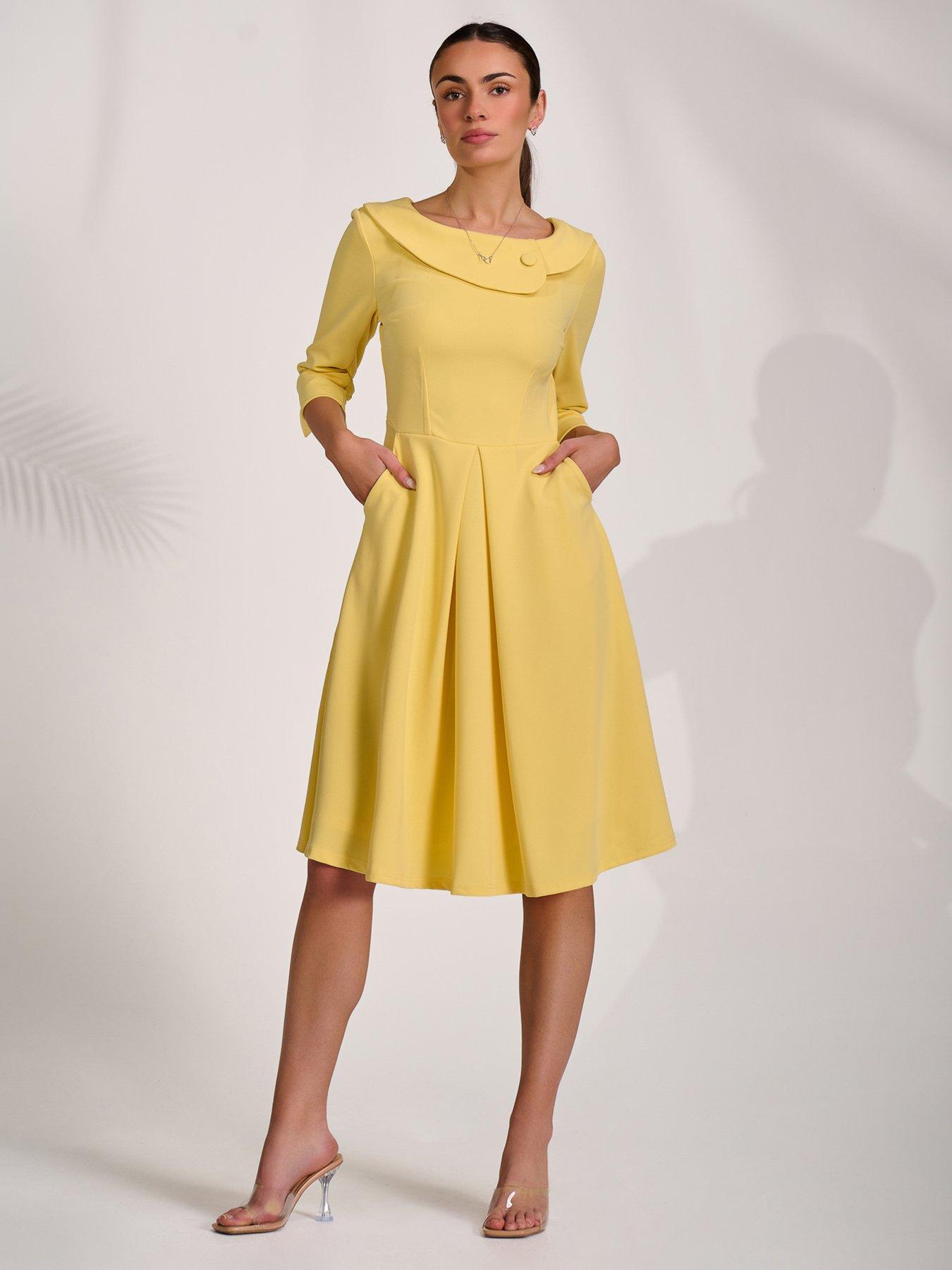 Jolie Moi Sloan 3/4 Sleeve Midi Dress - Yellow