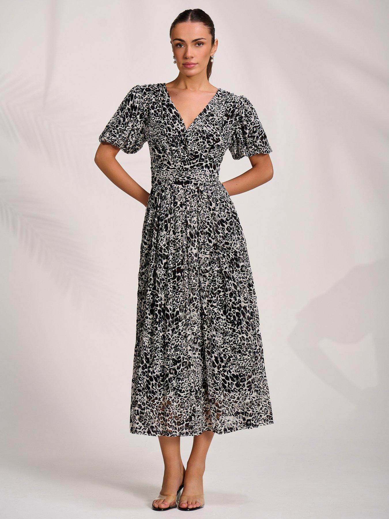Jolie Moi Puff Sleeve Printed Lace Maxi Dress - Black