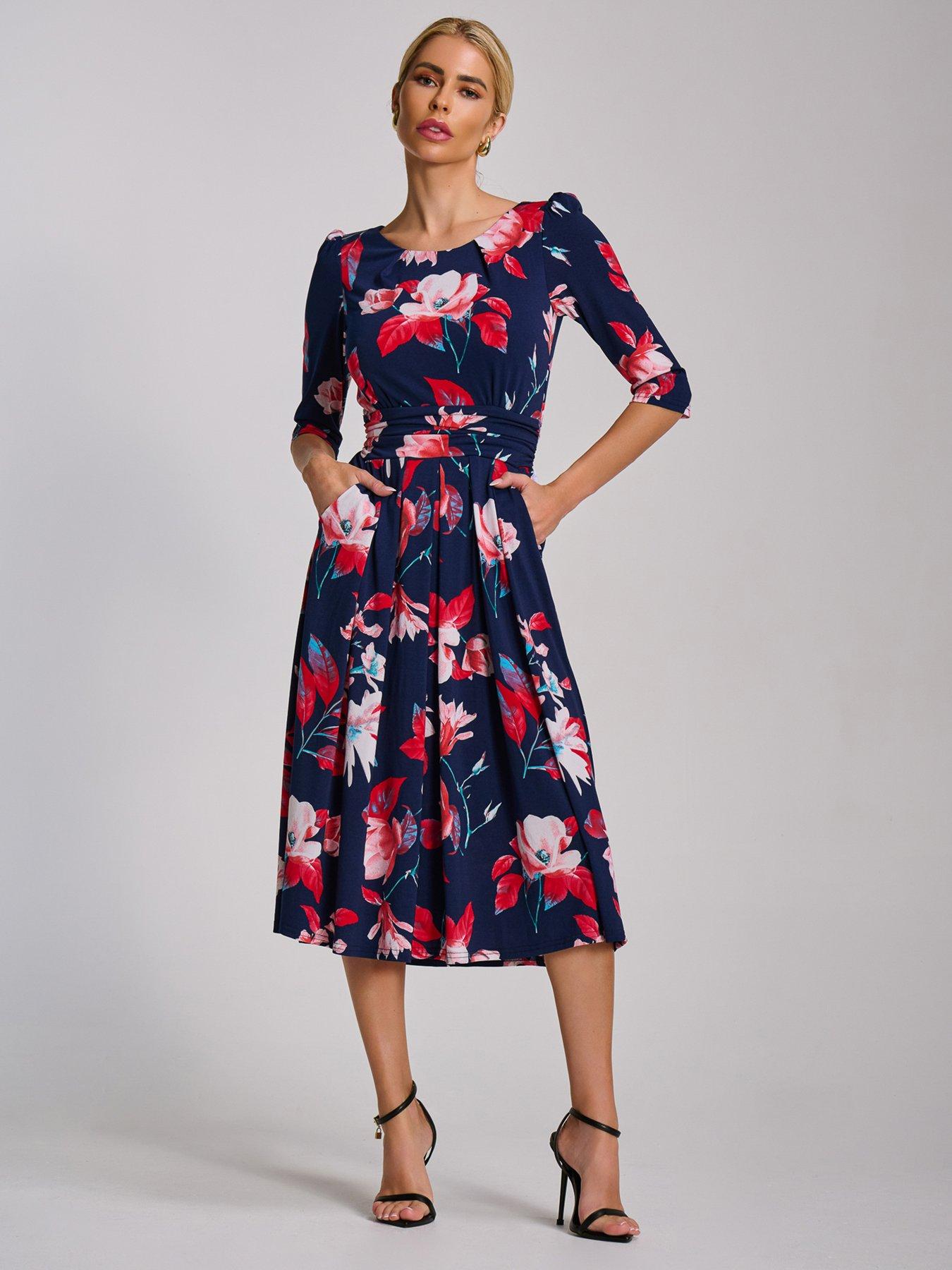 Jolie Moi Sleeve Printed Jersey Midi Dress