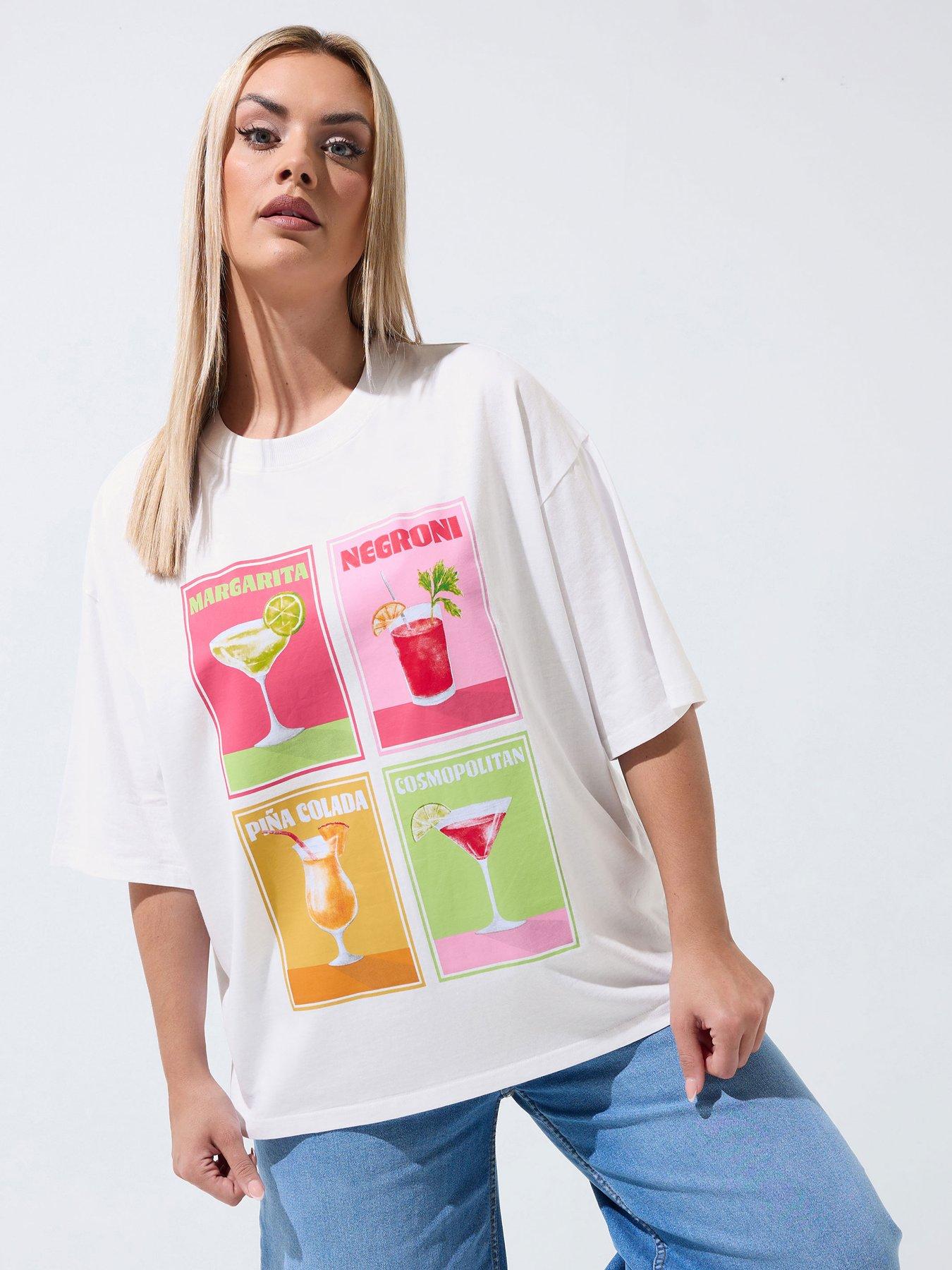 Yours Curve Drink Print T-Shirt - White