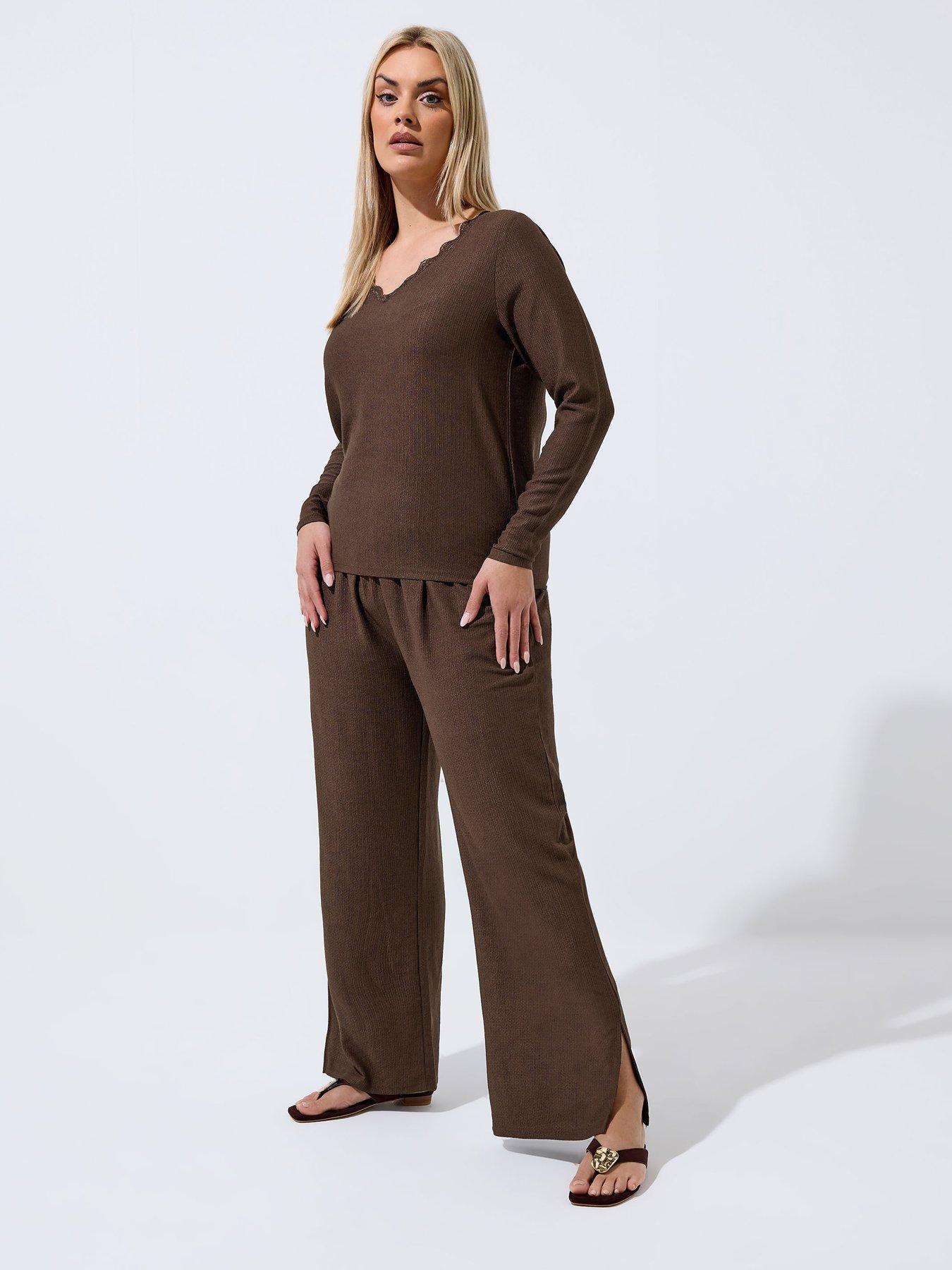 Image 3 of 4 of Yours Curve Texture Wide Leg Trousers - Blue
