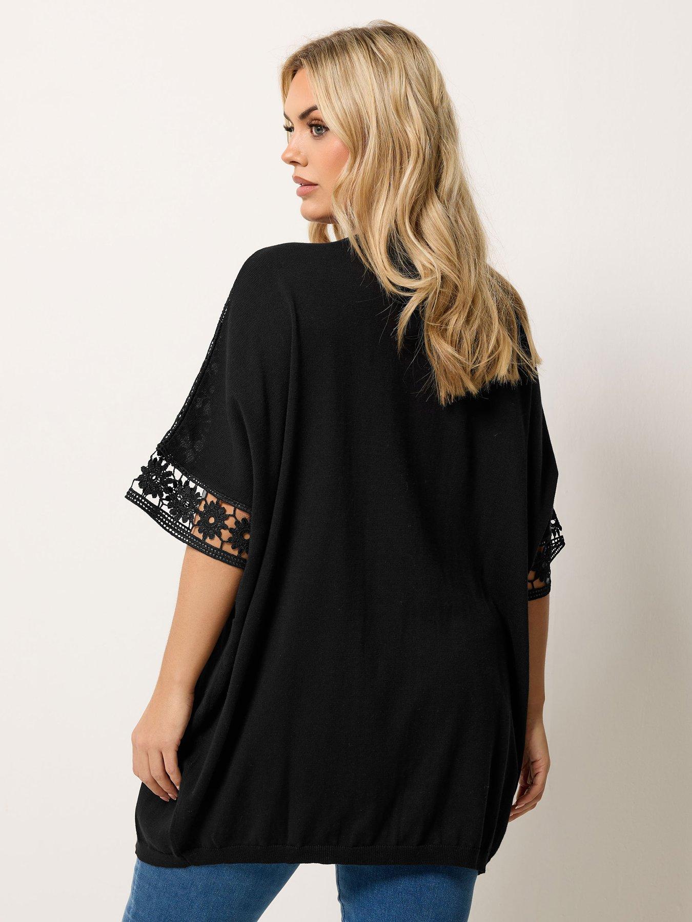 Image 2 of 5 of Yours Curve Crochet Sleeve Kimono - Black