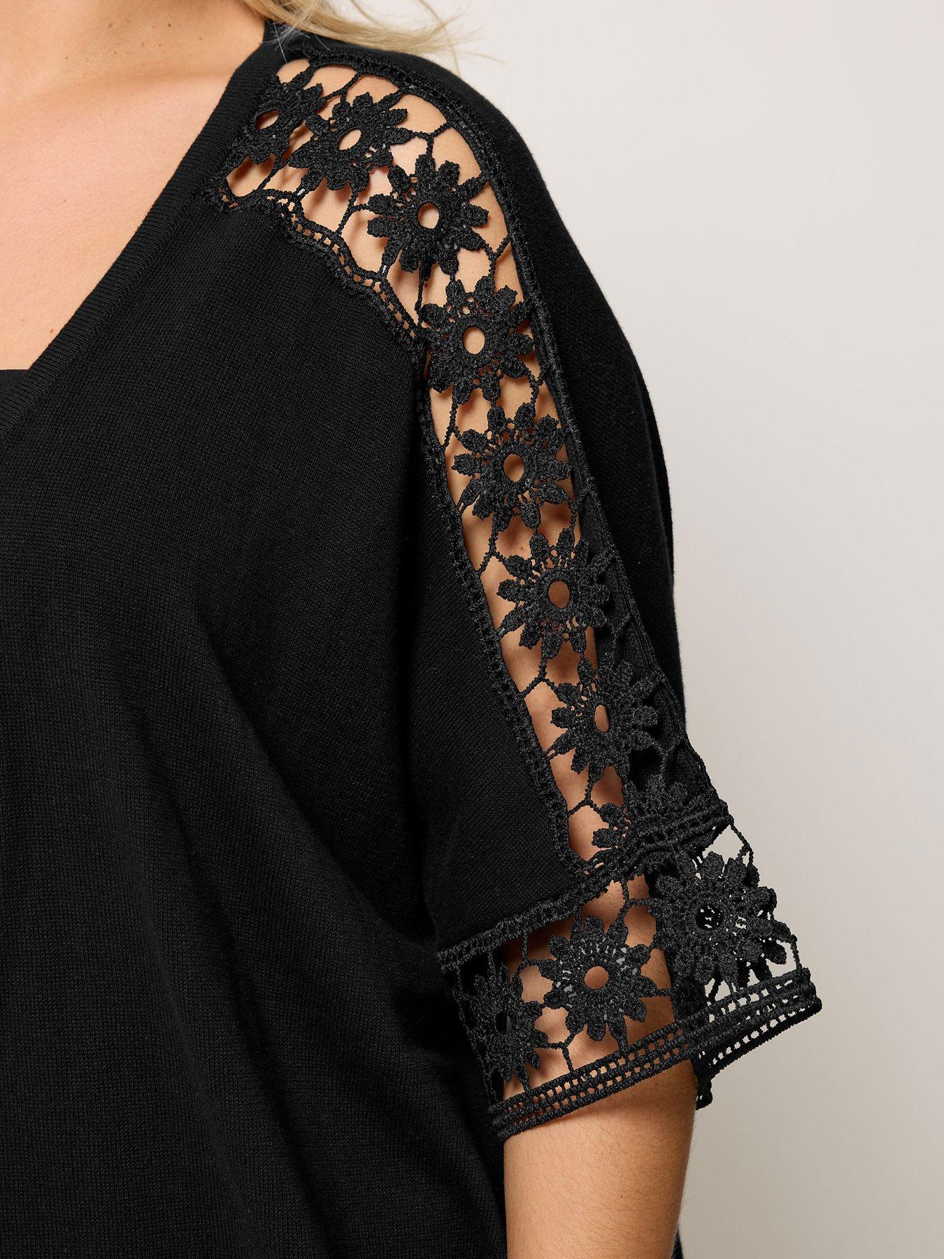 Image 4 of 5 of Yours Curve Crochet Sleeve Kimono - Black