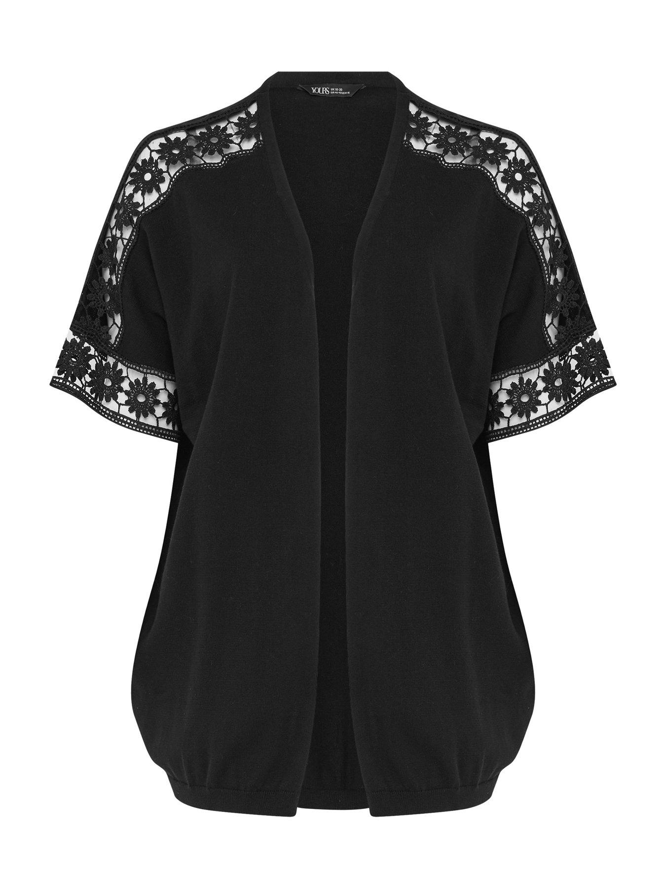 Image 5 of 5 of Yours Curve Crochet Sleeve Kimono - Black