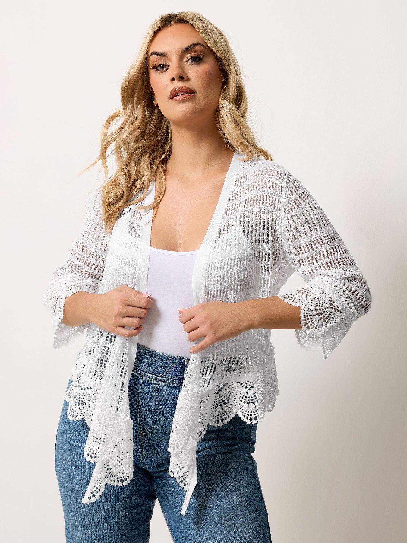 front image of yours-curve-waterfall-cardigan-white