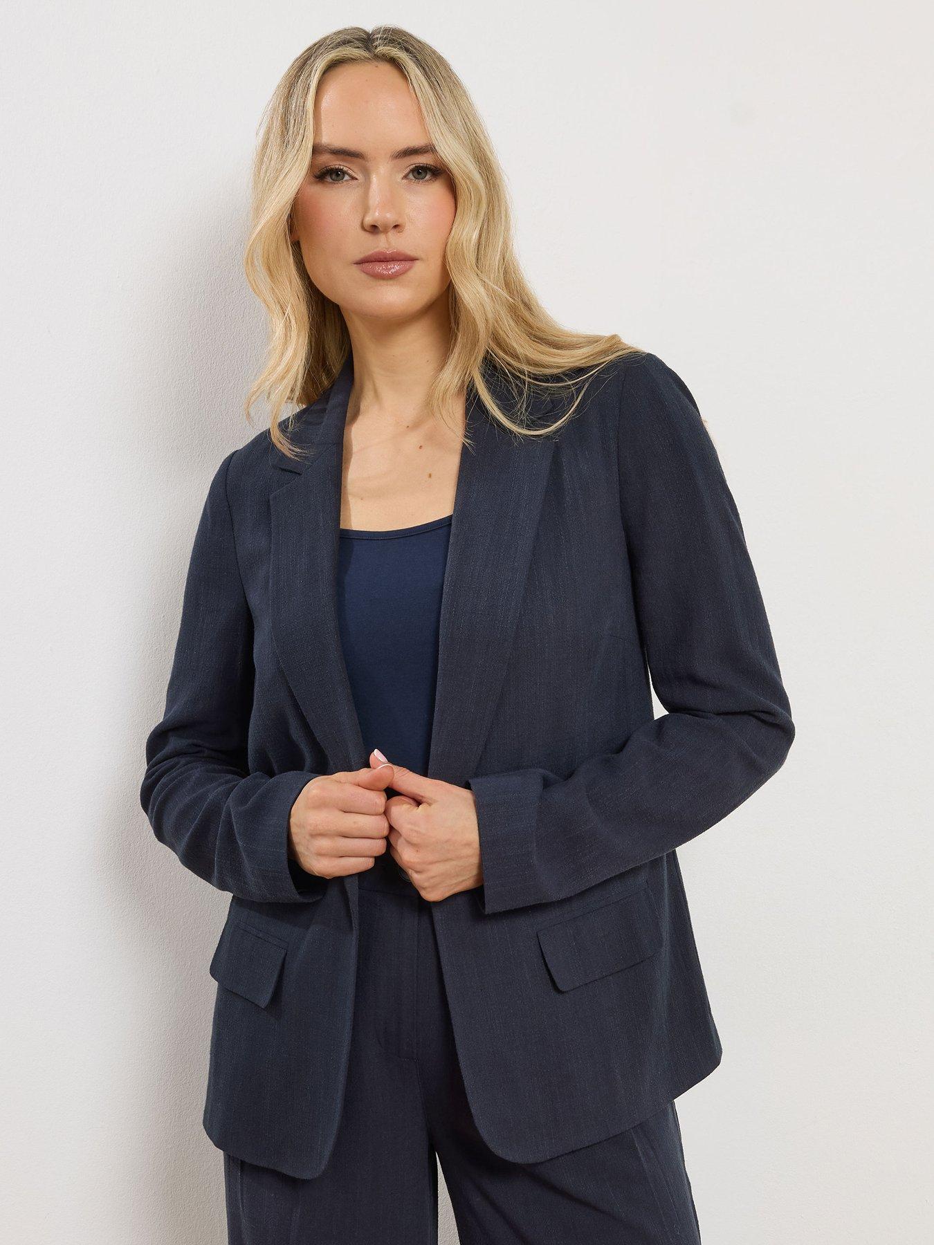  image of long-tall-sally-linen-blend-blazer-blue