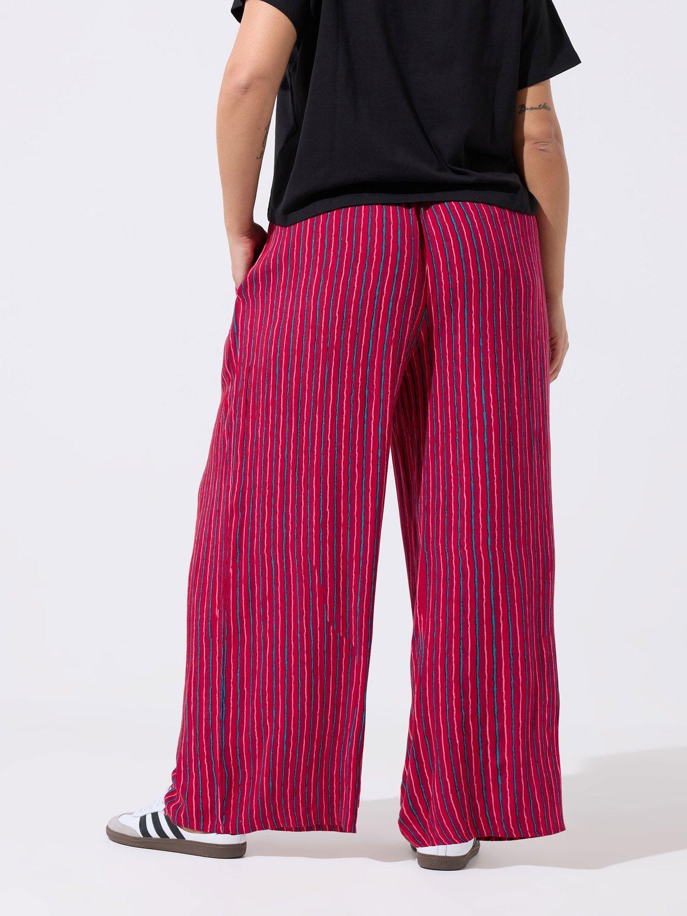 Image 2 of 5 of Yours Curve Crinkle Stripe Trousers - Red