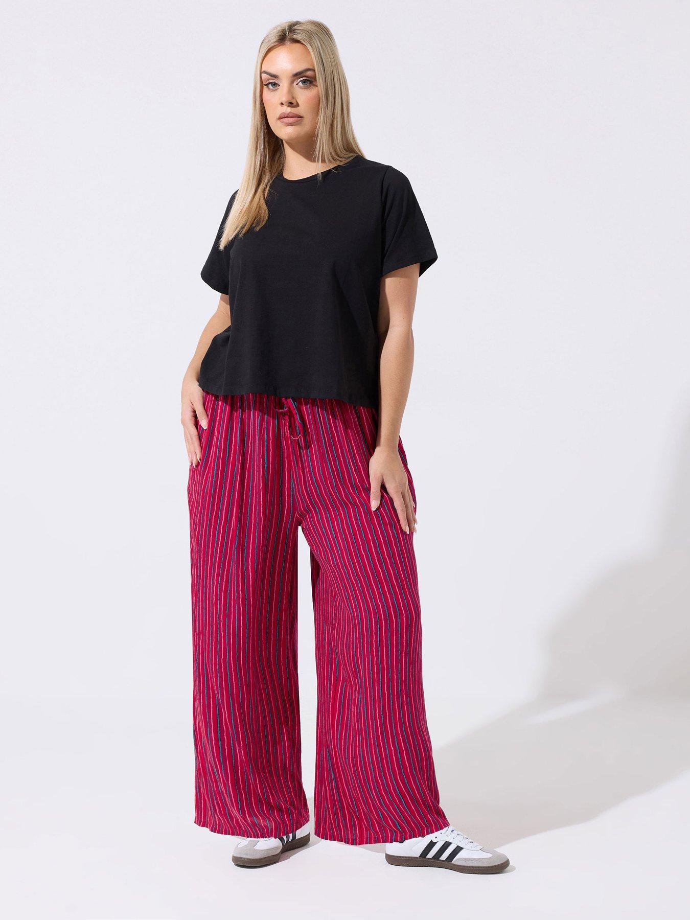 Image 3 of 5 of Yours Curve Crinkle Stripe Trousers - Red