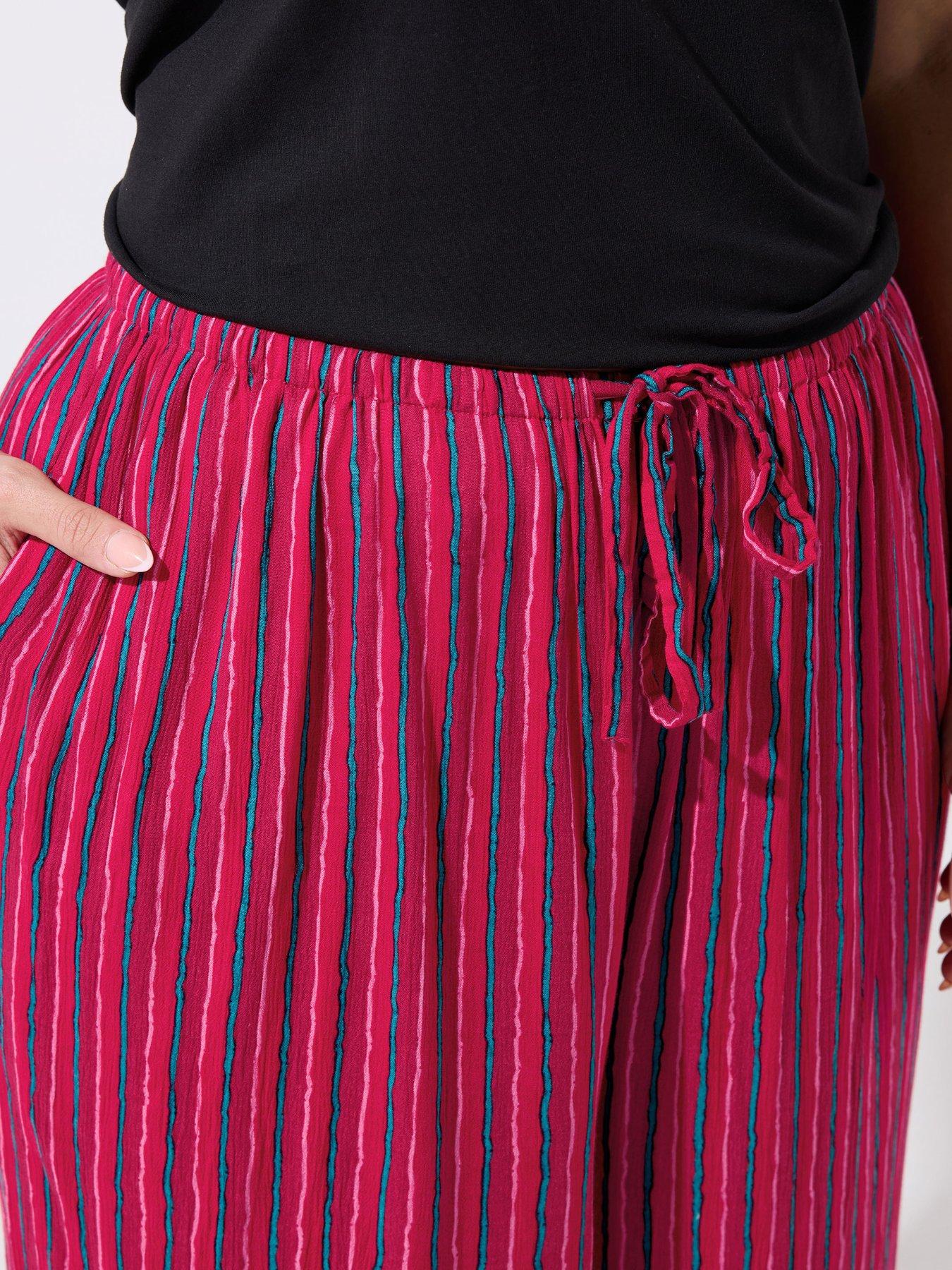 Image 4 of 5 of Yours Curve Crinkle Stripe Trousers - Red