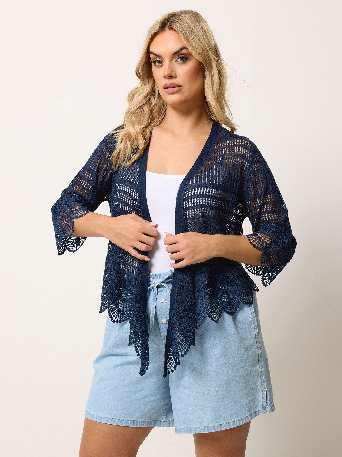 Image 1 of 5 of Yours Curve Waterfall Cardigan - Blue