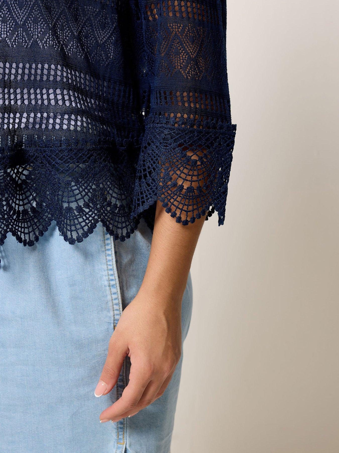 Image 4 of 5 of Yours Curve Waterfall Cardigan - Blue